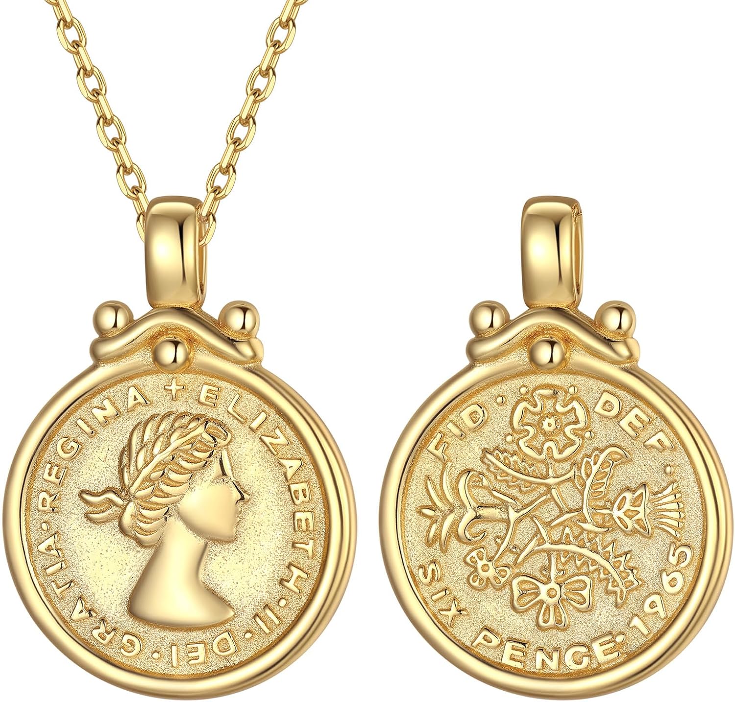 Elizabeth British Lucky Sixpence Coin Vintage Round Medallion Necklace 
