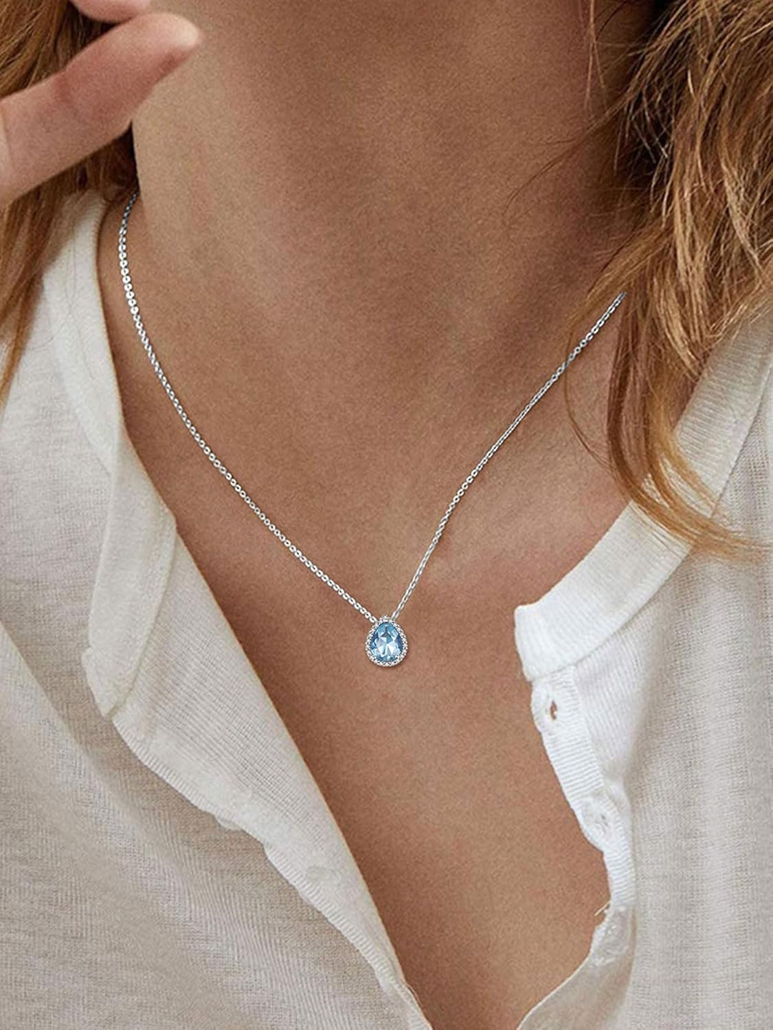 Pear Cut Teardrop Birthstone Diamond Necklace for Women