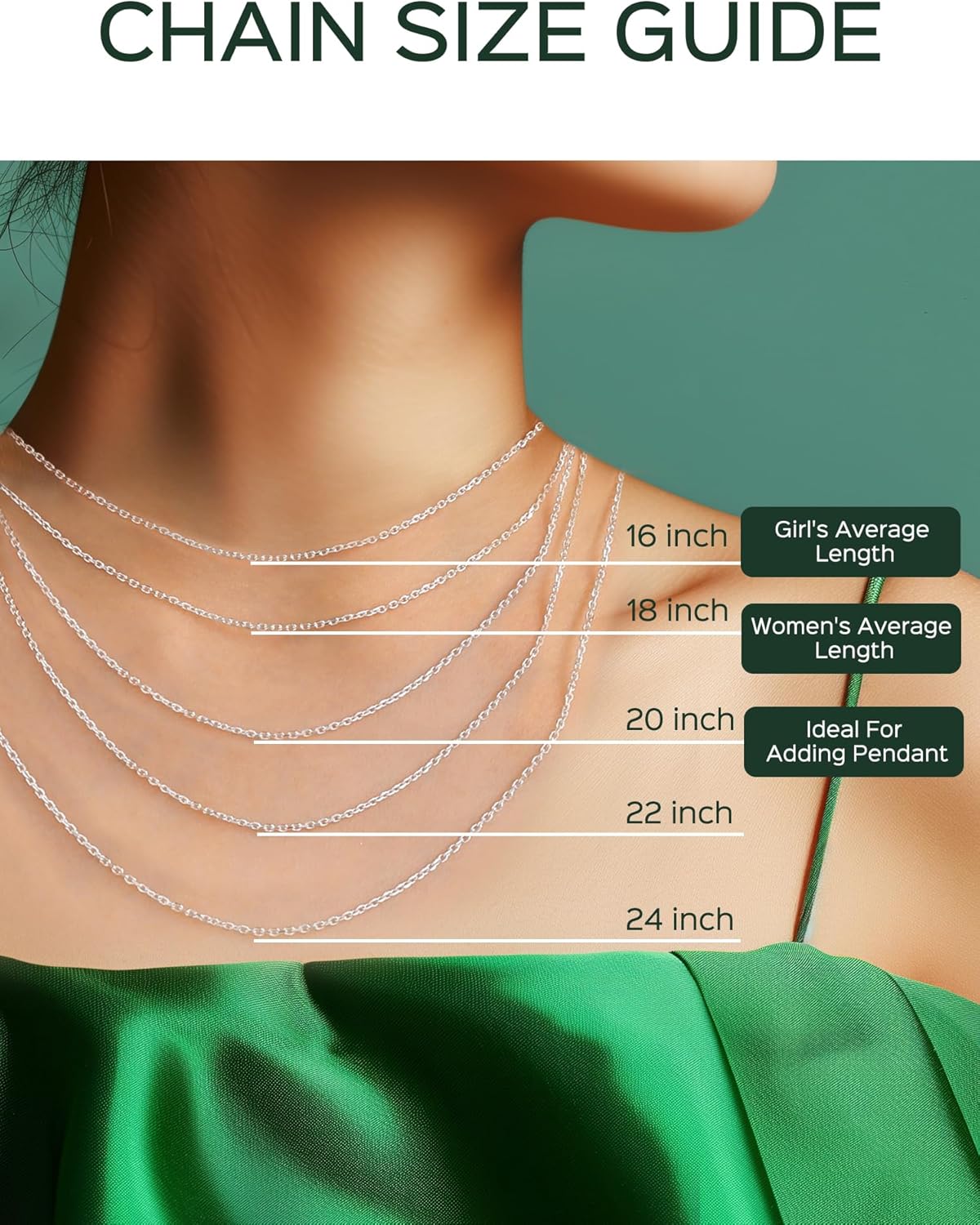 Sturdy Cable Link Dainty Chain Necklace Size Guide