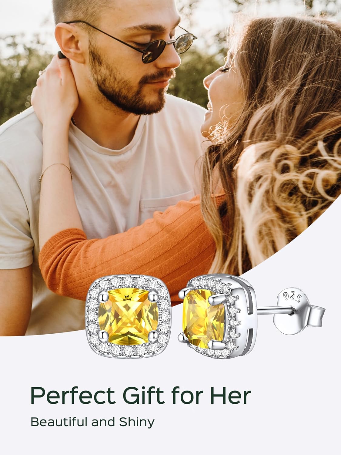 Square Sparkle Halo Birthstone Gemstone & Cubic Zirconia Stud Earrings 