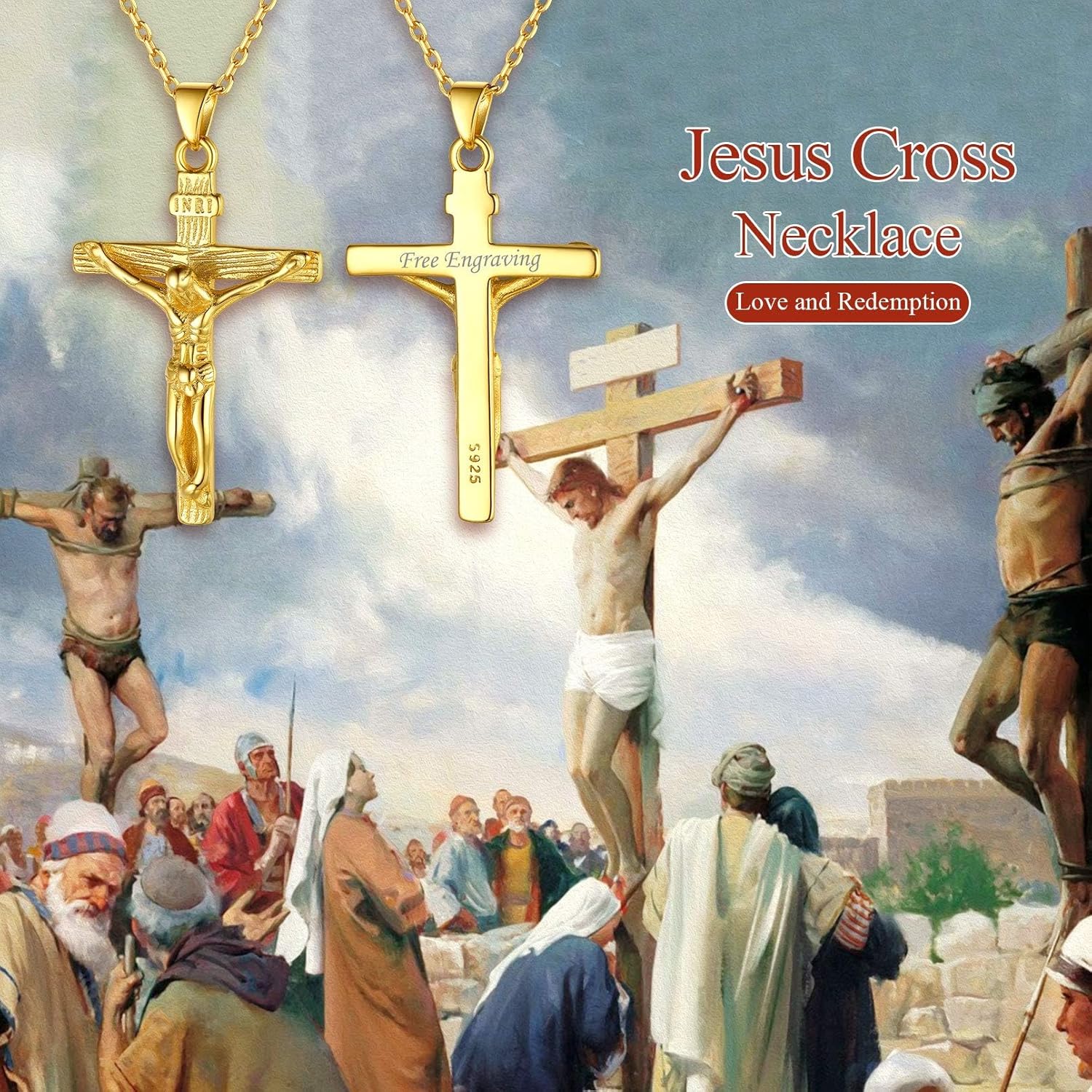 Catholic Jesus Christ on INRI Jesus Cross Pendant Necklace