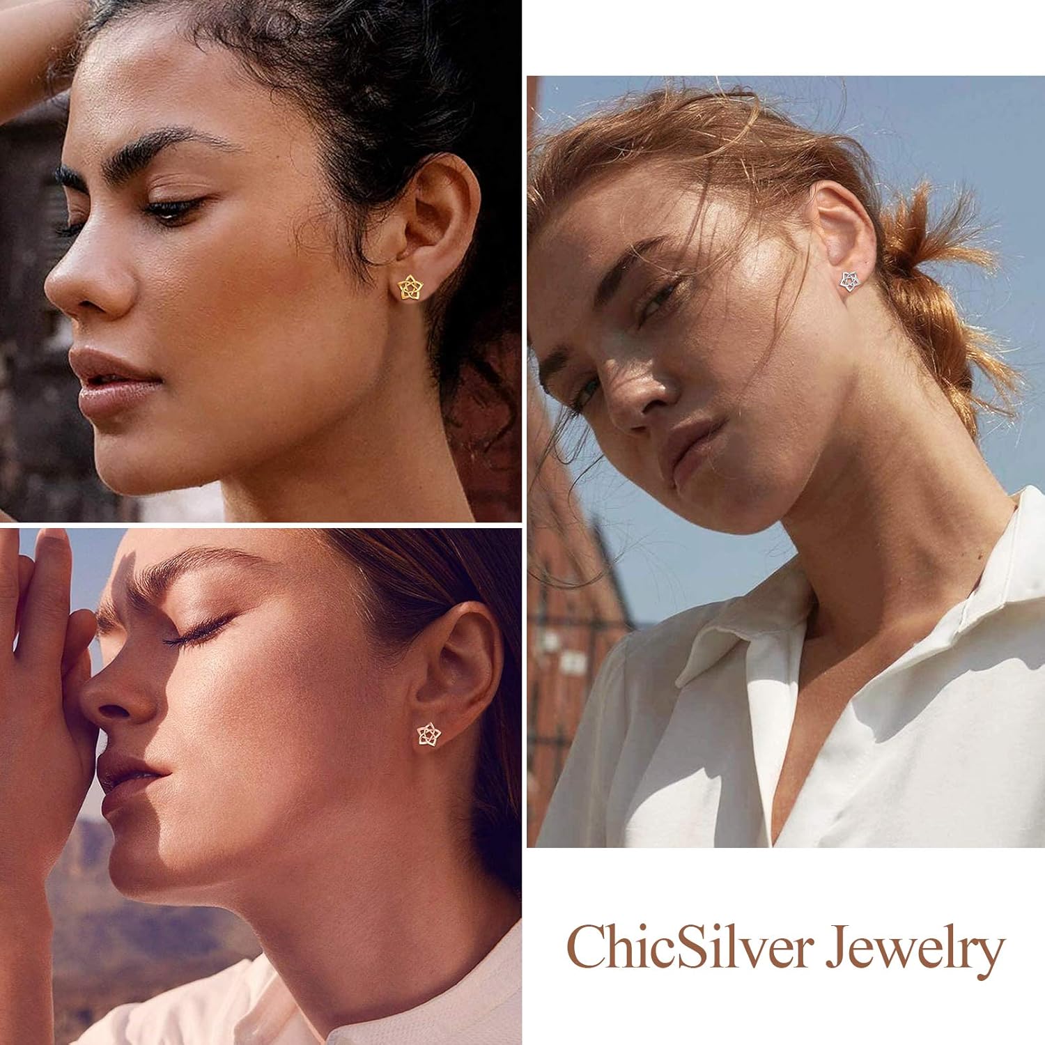 Irish Celtic Eternity Flower Love Knot Pentagram Stud Earrings for Women