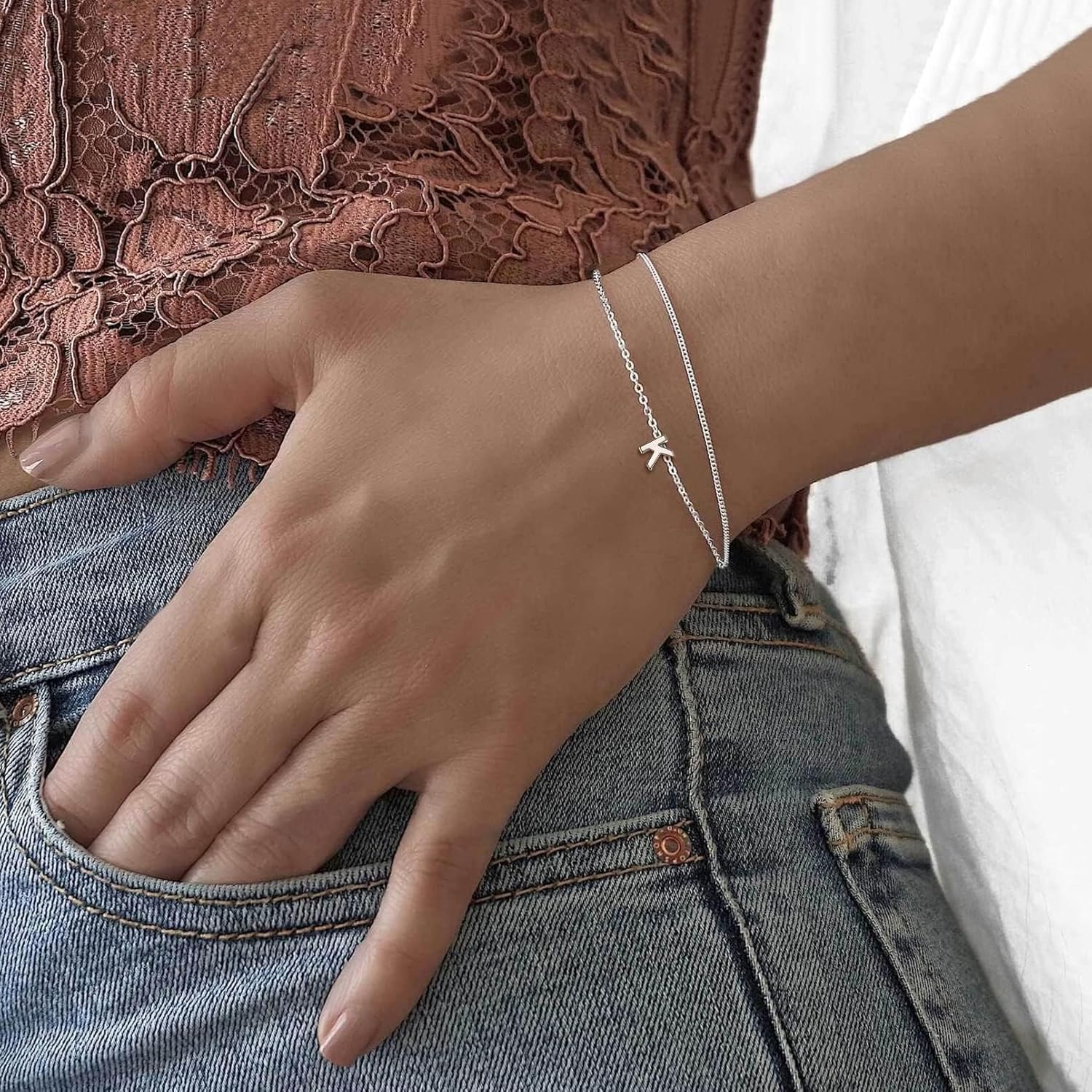 Minimalist Letter Dainty Initial Bracelets for Women, sterling silver jewlery, sterling silver bracelets, initial bracelet, gift idea,  A to Z  jewelry