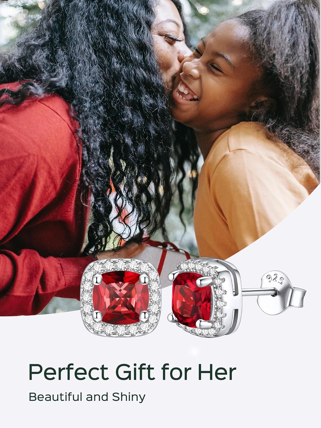 Square Sparkle Halo Birthstone Gemstone & Cubic Zirconia Stud Earrings 