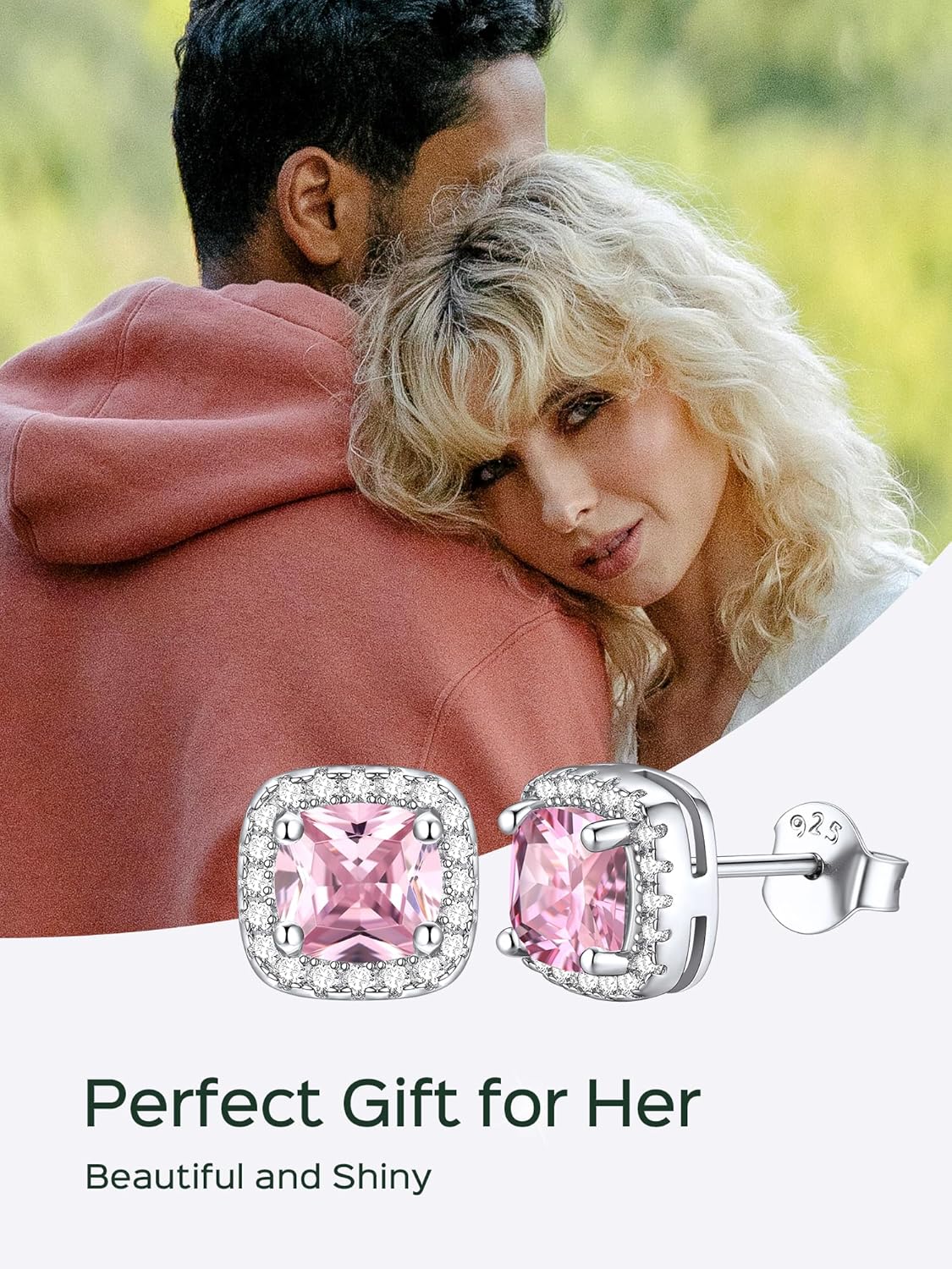 Square Sparkle Halo Birthstone Gemstone & Cubic Zirconia Stud Earrings 