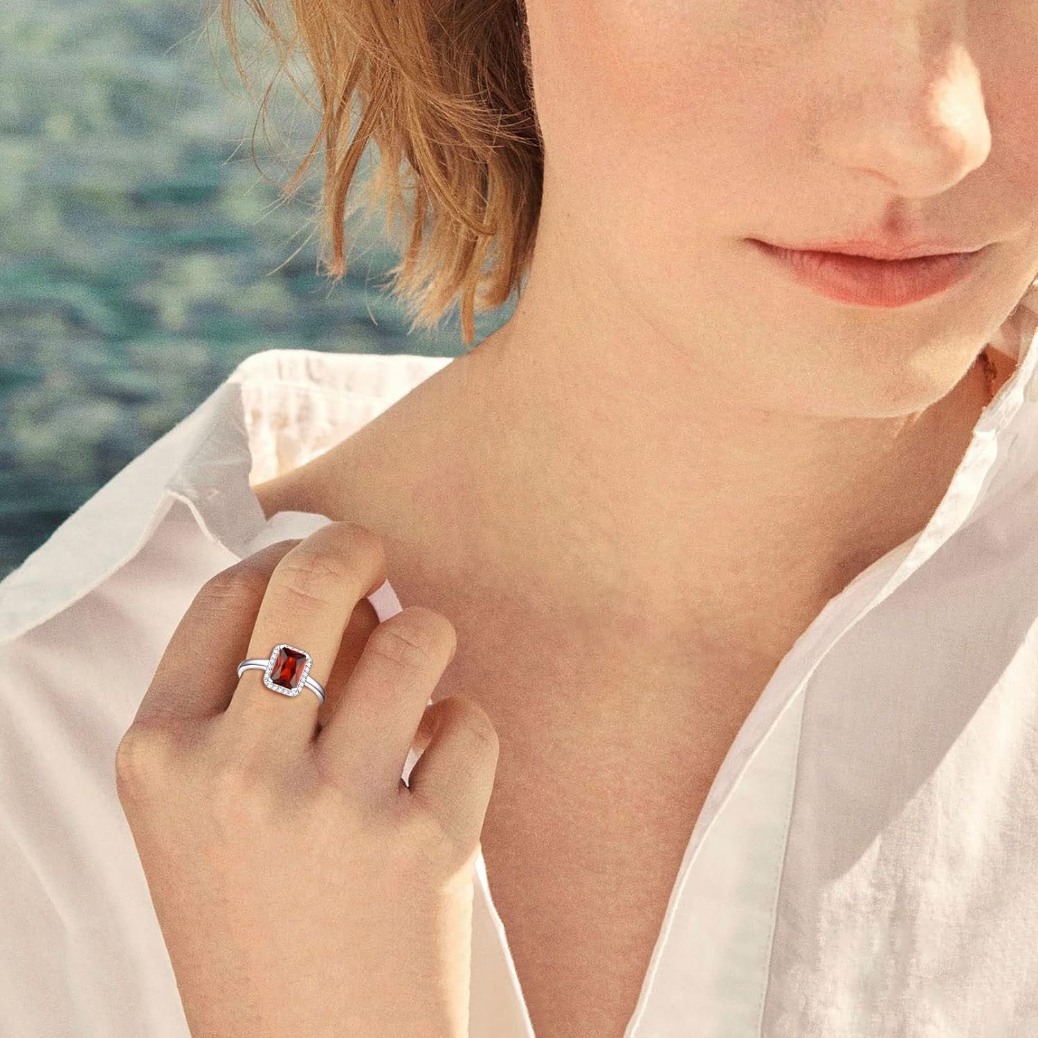 Square Emerald Cut Birthstone Promise Ring for Women