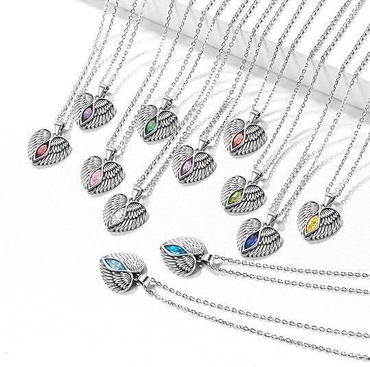 September Sapphire Birthstone Angel Wings Necklace in Different Month Colors