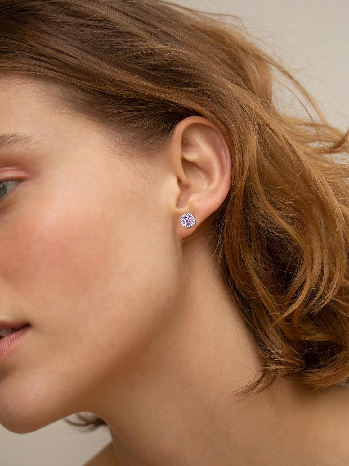 Square Sparkle Halo Birthstone Gemstone & Cubic Zirconia Stud Earrings for Women