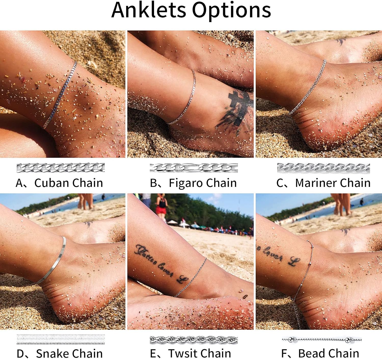 Flat Mariner Link Chain Anklets in Different Style