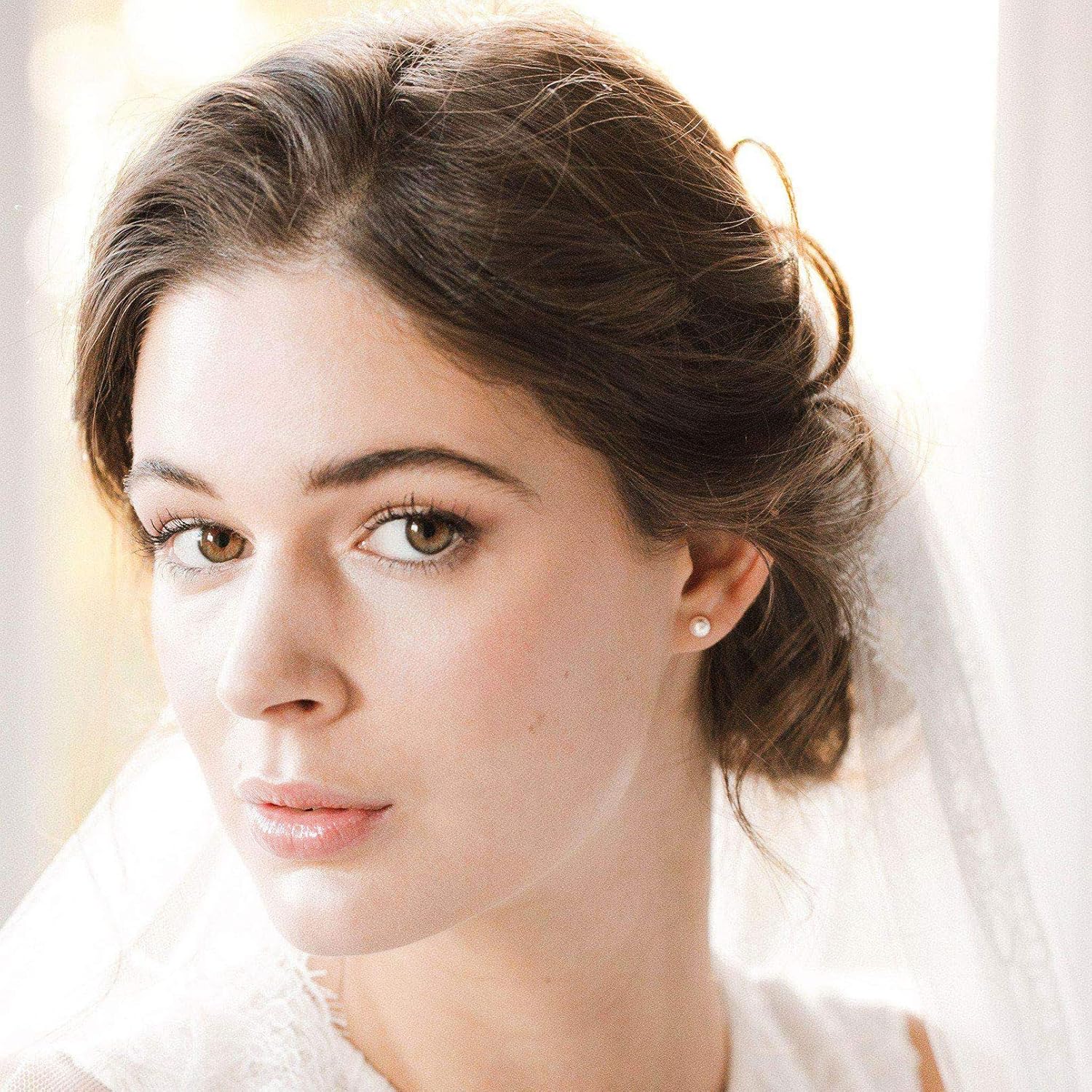 Freshwater Cultured White Button Pearl Earrings for Women