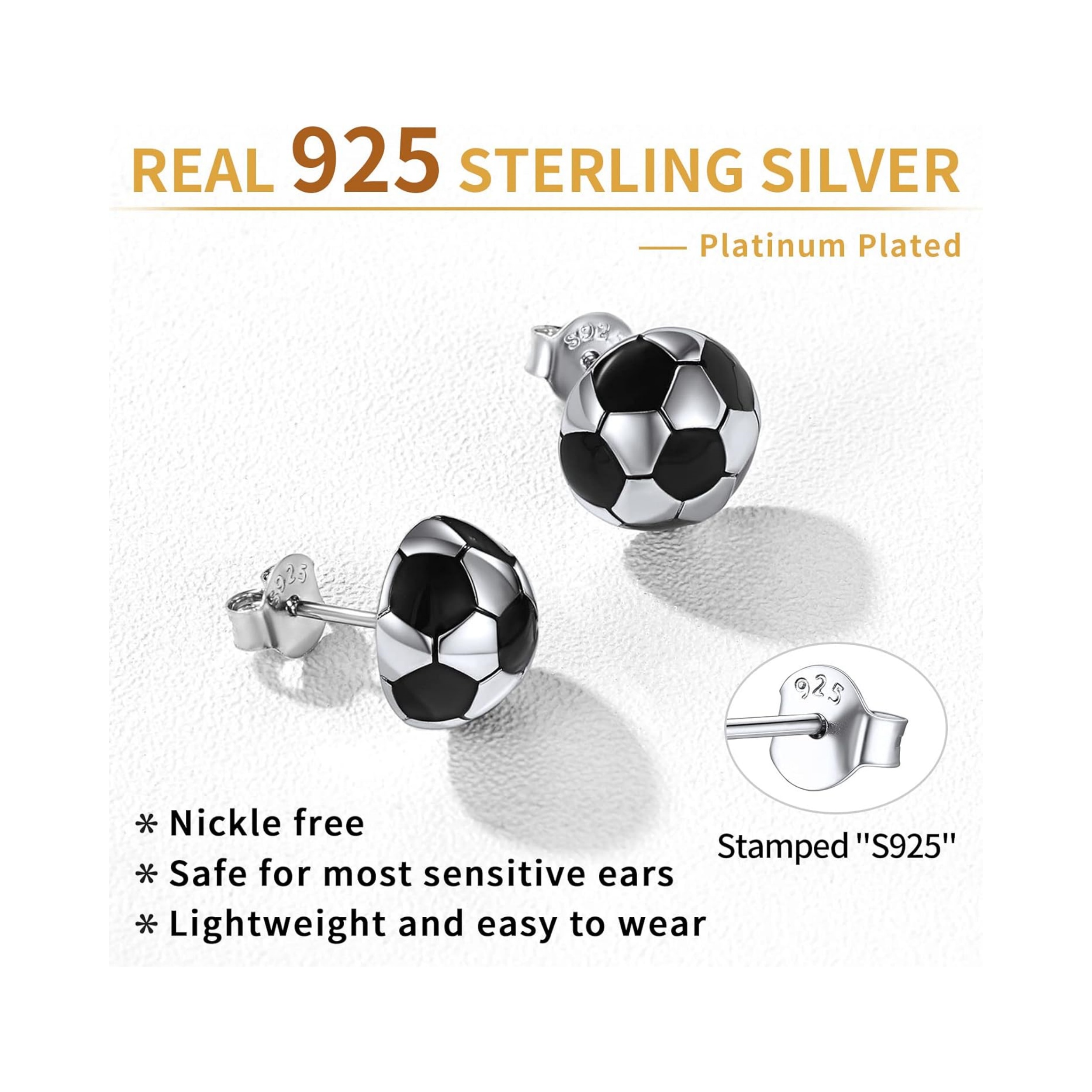Sterling Silver Hypoallergenic Soccer Stud Earrings 