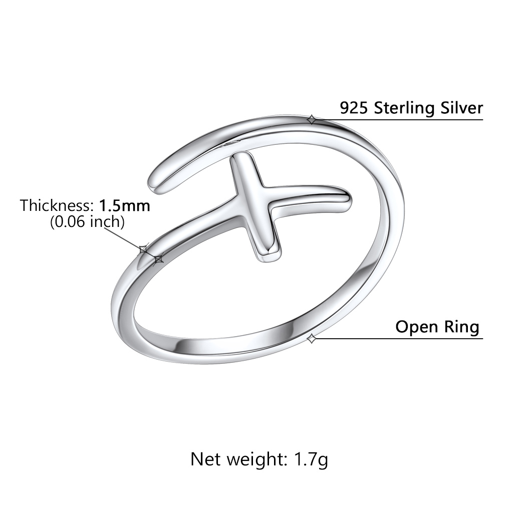 925 Sterling Silver Cross Adjustable Ring Details - Dimensions, Hypoallergenic, Adjustable size for 6~10