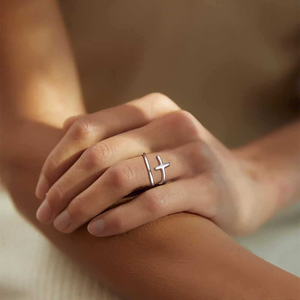 925 Sterling Silver Cross Adjustable Ring for Women-03