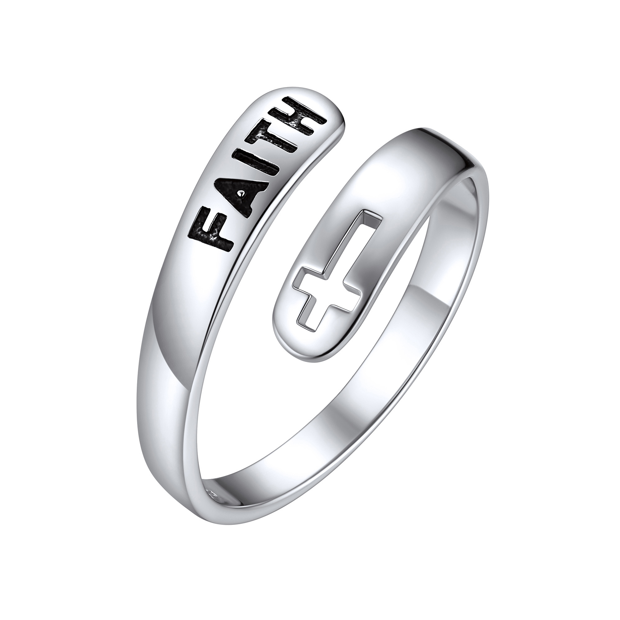 925 Sterling Silver Faith Cross Adjustable Ring