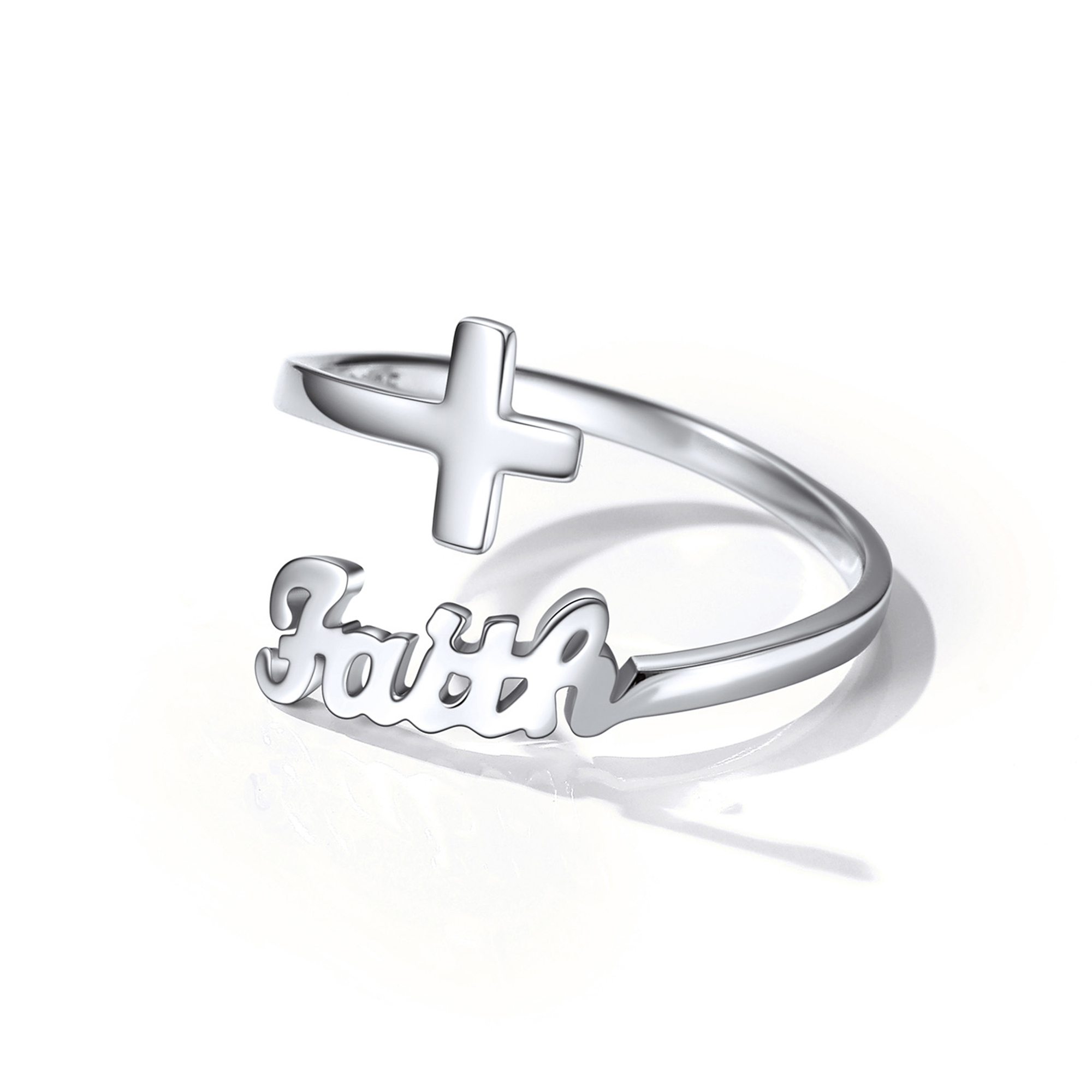 925 Sterling Silver Faith Cross Open Adjustable Ring-02