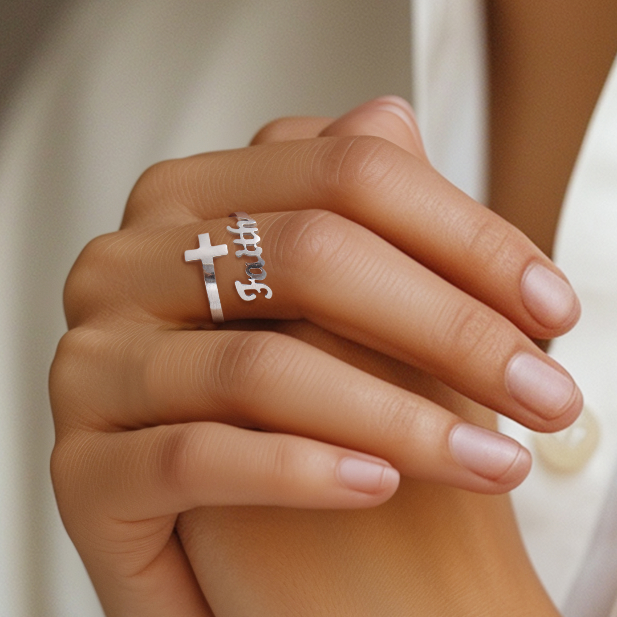 925 Sterling Silver Faith Cross Open Adjustable Ring for Women-01