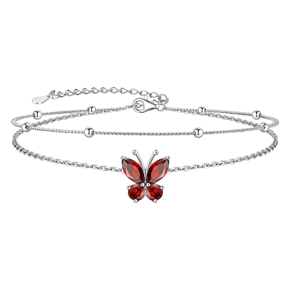 Adjustable Layered Butterfly Birthstone Anklet