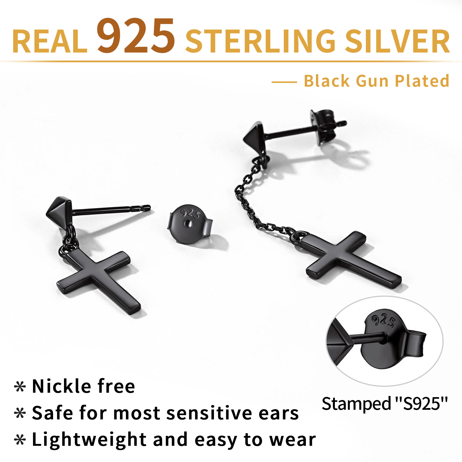 Asymmetry Cross Dangle Earrings in Black Description - Hypoallergenic, Premium Material