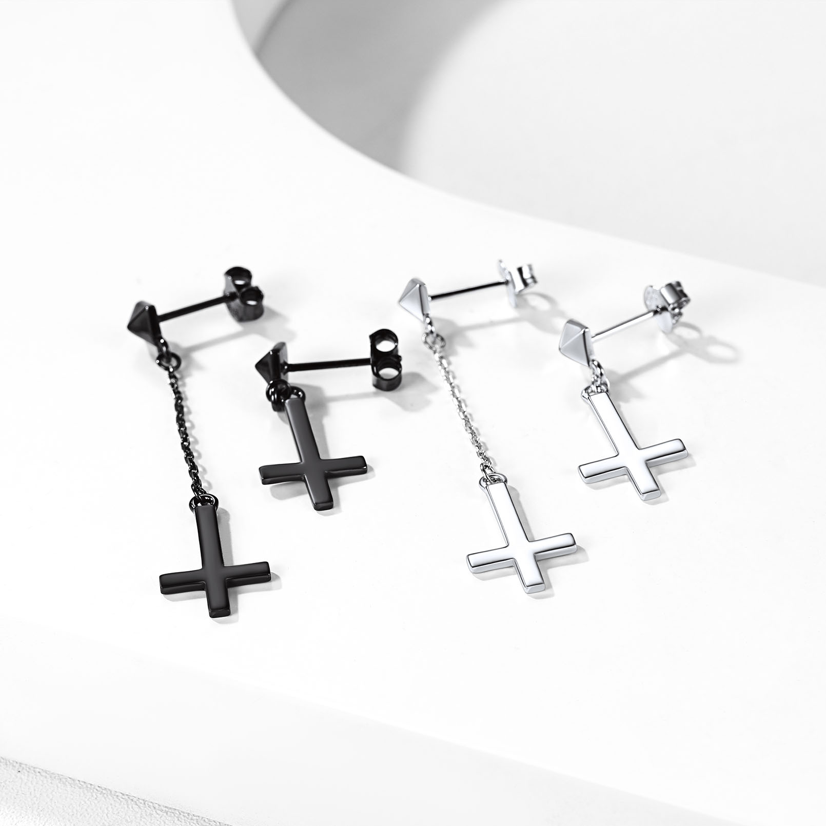Asymmetry Inverted Cross Dangle Earrings in Different Colors