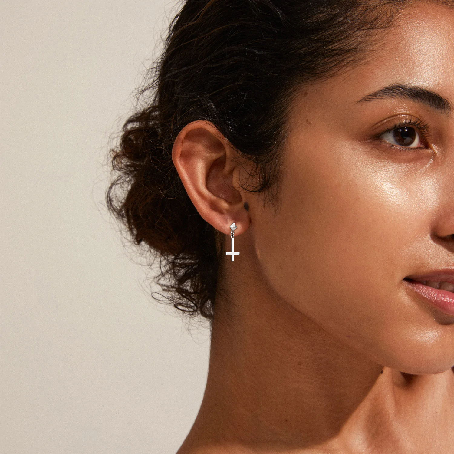 Asymmetry Inverted Cross Dangle Earrings in Silver for Women-01