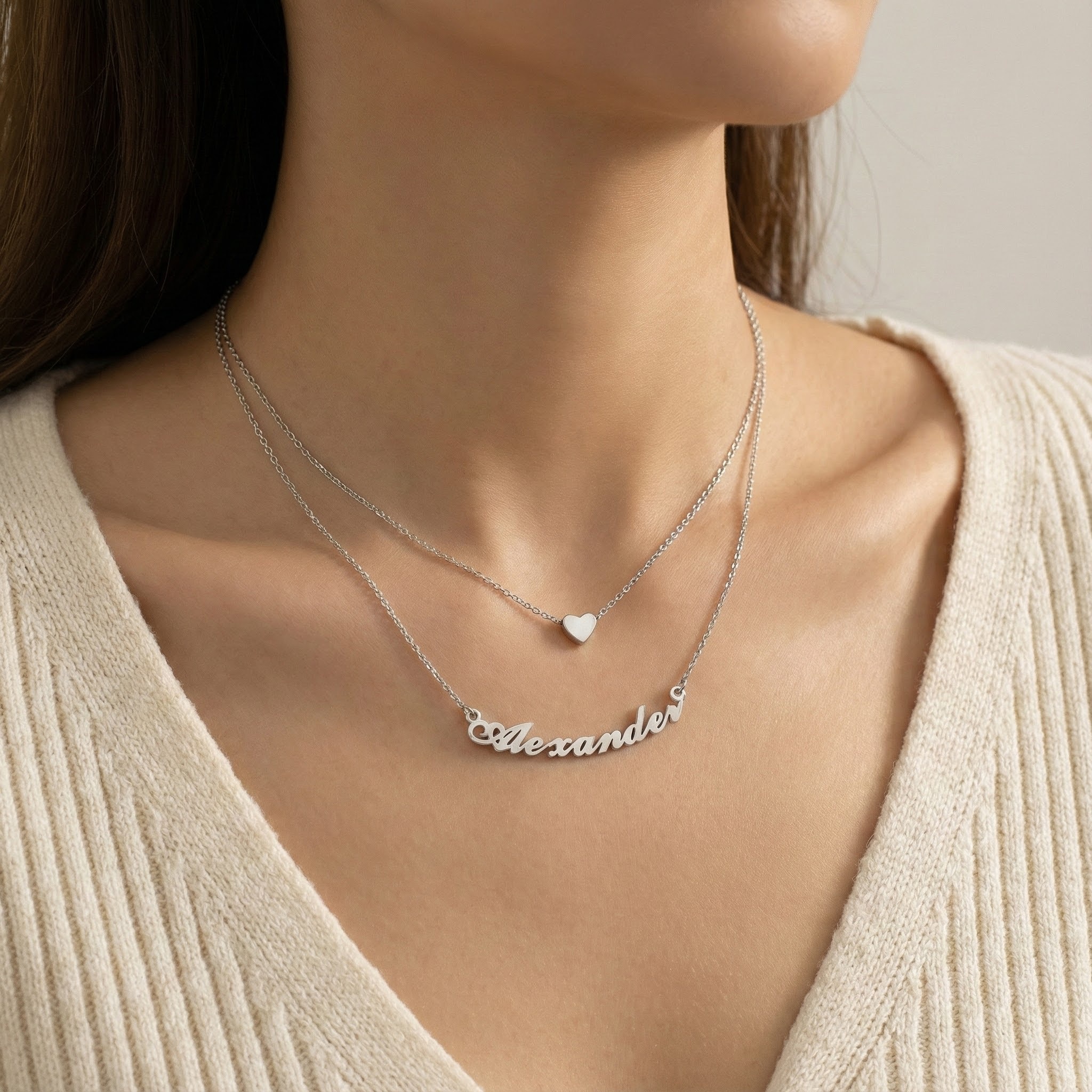 Customizable Name Heart Pendant Choker Necklace for Ladies