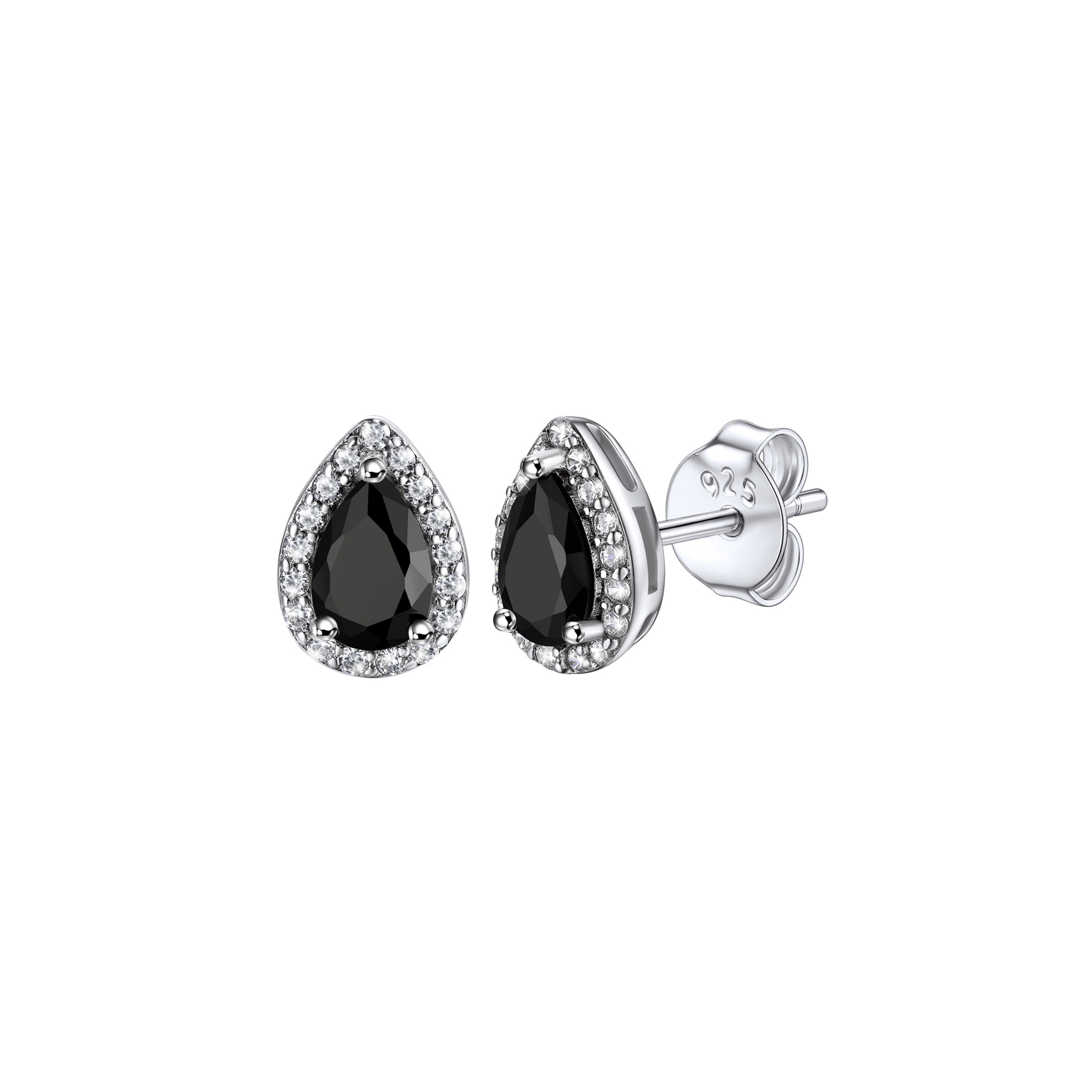Black Teardrop Stone Halo Stud Earrings