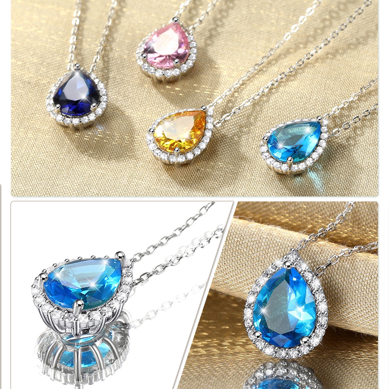 Pear Cut Teardrop Birthstone Diamond Necklace in Different Month Colors