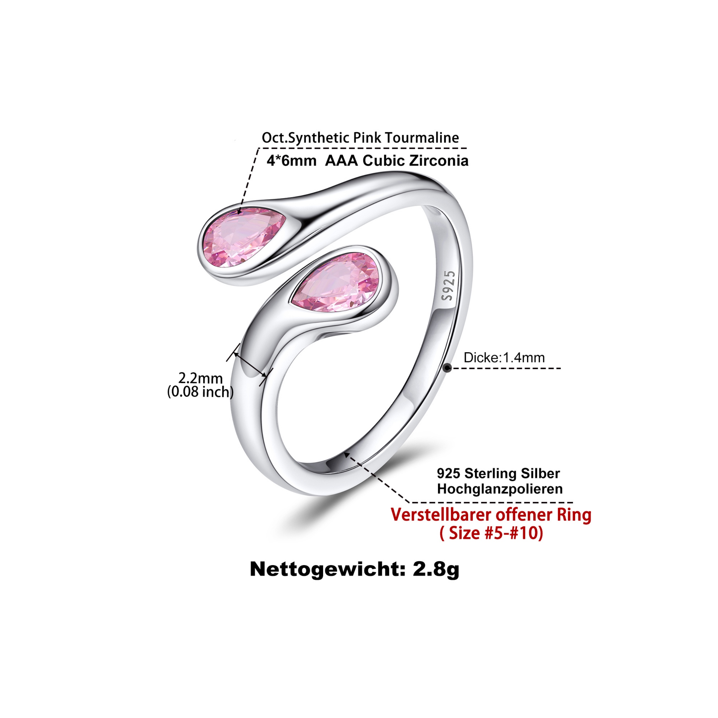 Cubic Zirconia Birthstone Thumb Rings Details: Dimensions, Hypoallergenic, Adjustable size for 6~11