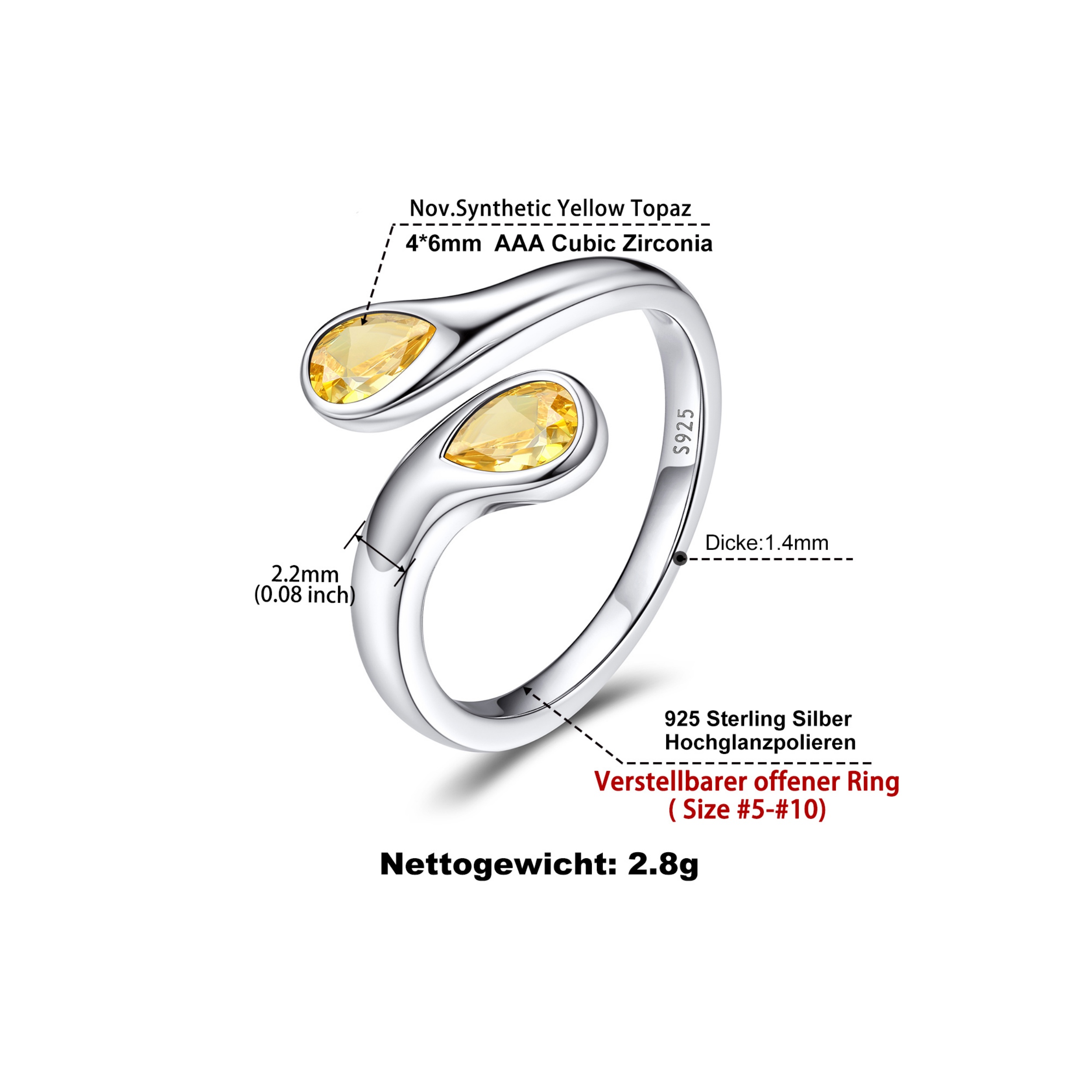 Cubic Zirconia Birthstone Thumb Rings Details: Dimensions, Hypoallergenic, Adjustable size for 6~11