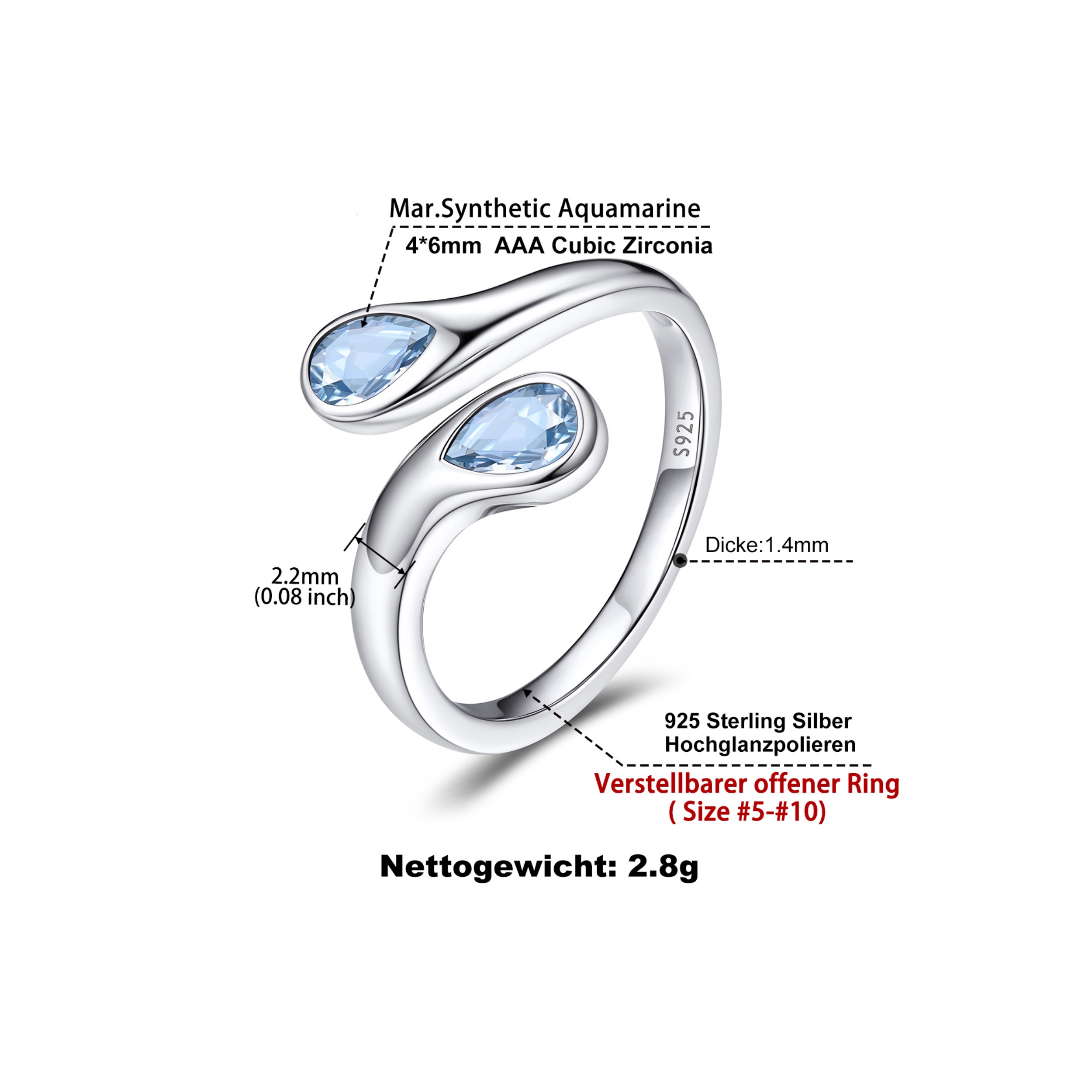 Cubic Zirconia Birthstone Thumb Rings Details: Dimensions, Hypoallergenic, Adjustable size for 6~11