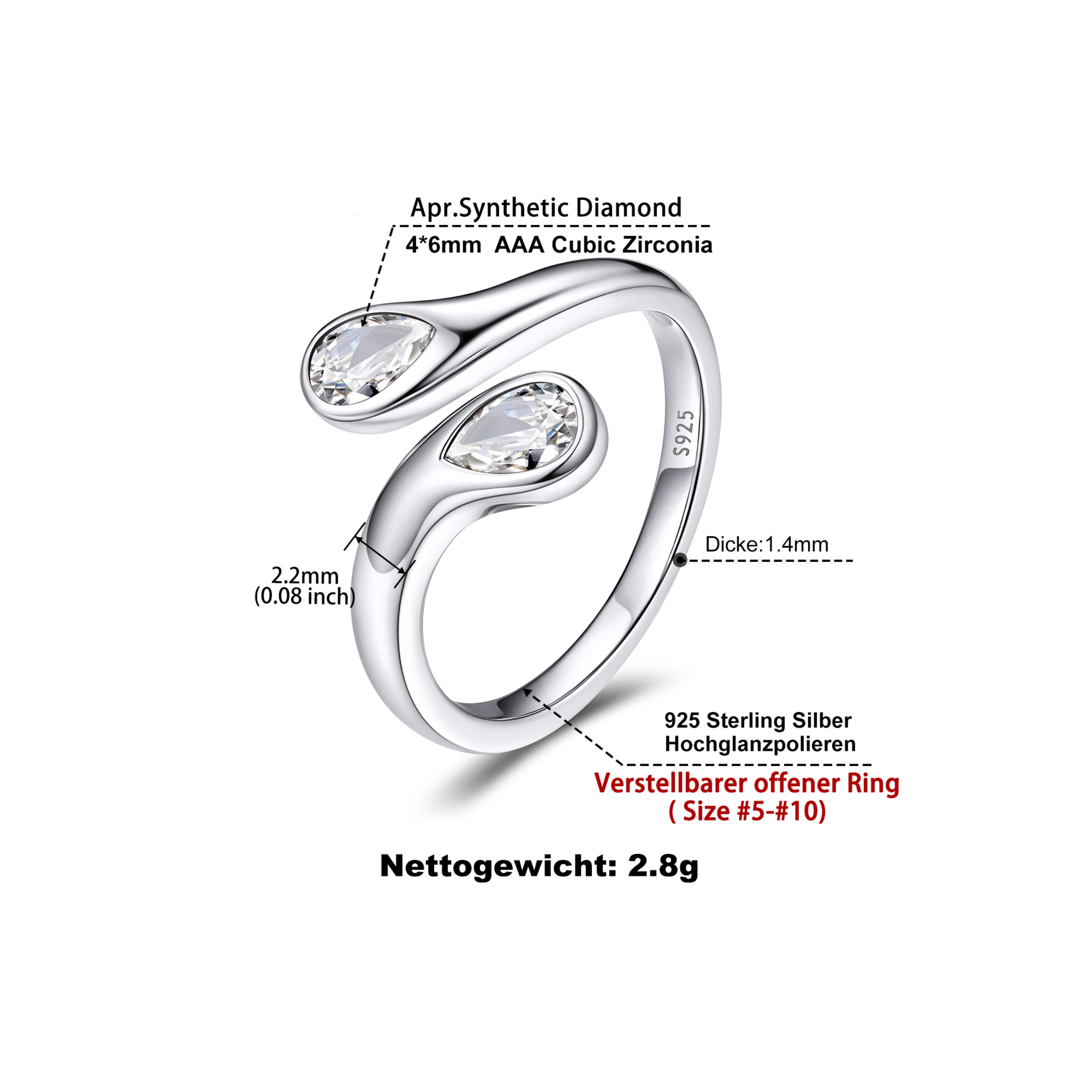 Cubic Zirconia Birthstone Thumb Rings Details: Dimensions, Hypoallergenic, Adjustable size for 6~11