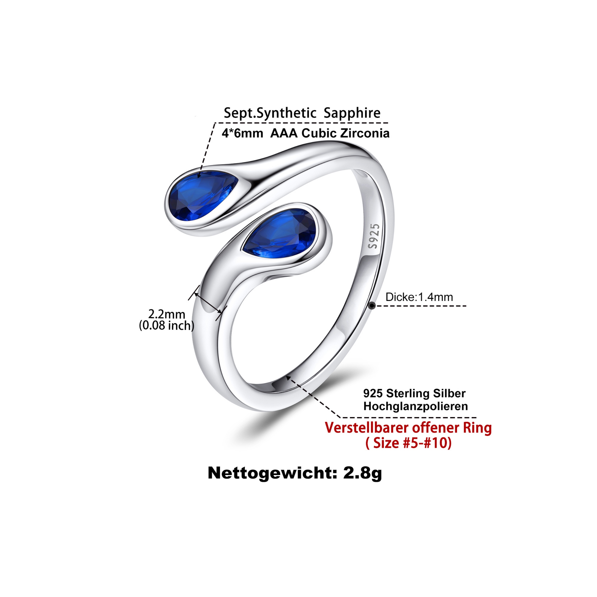 Cubic Zirconia Birthstone Thumb Rings Details: Dimensions, Hypoallergenic, Adjustable size for 6~11