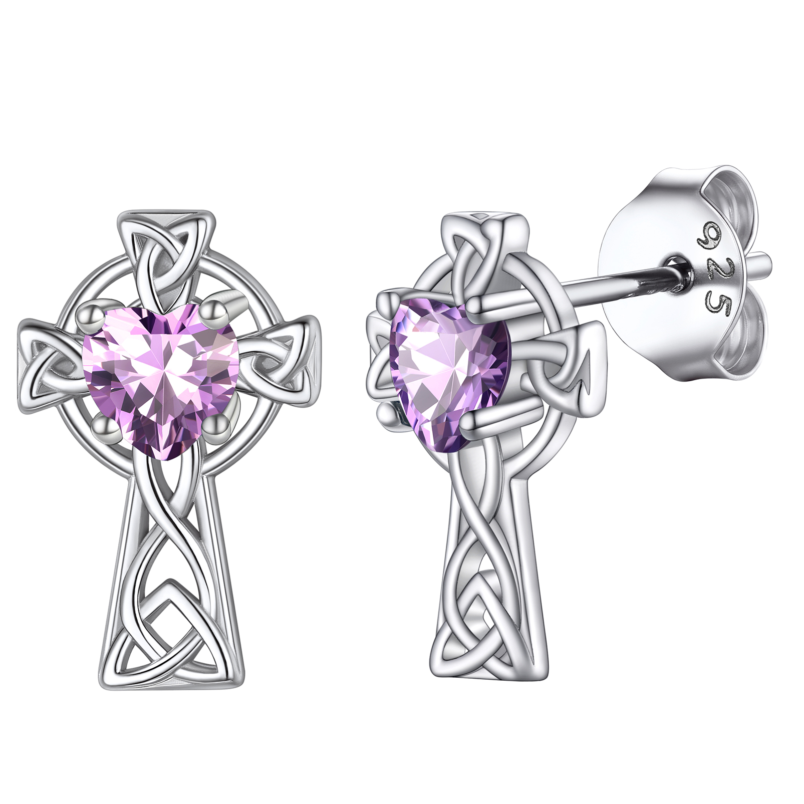 Birthstone Celtic Knot Cross Stud Earrings Alexandrite -main image