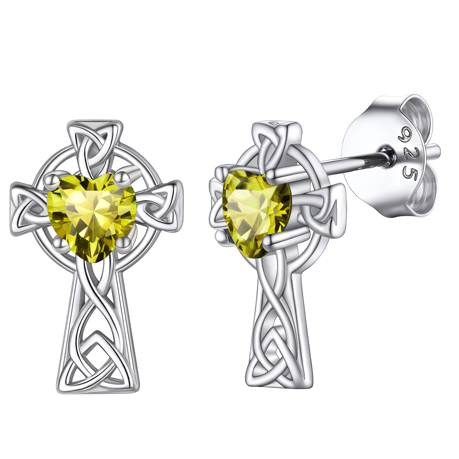 Birthstone Celtic Knot Cross Stud Earrings Peridot- main image