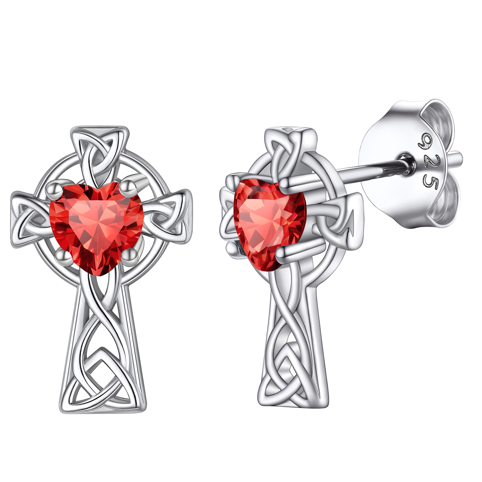 Birthstone Celtic Knot Cross Stud Earrings Ruby -main image