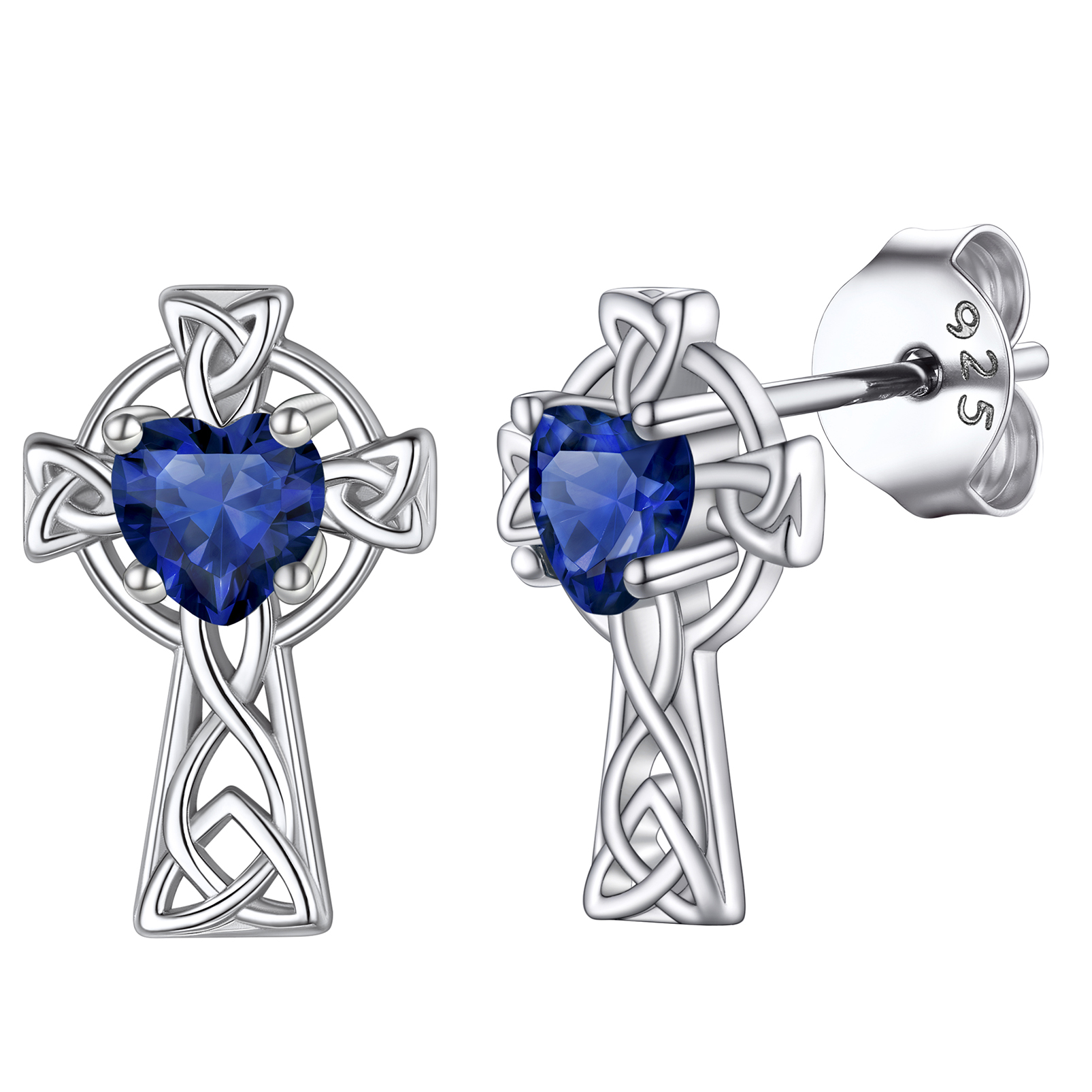 Birthstone Celtic Knot Cross Stud Earrings Sapphire -main image
