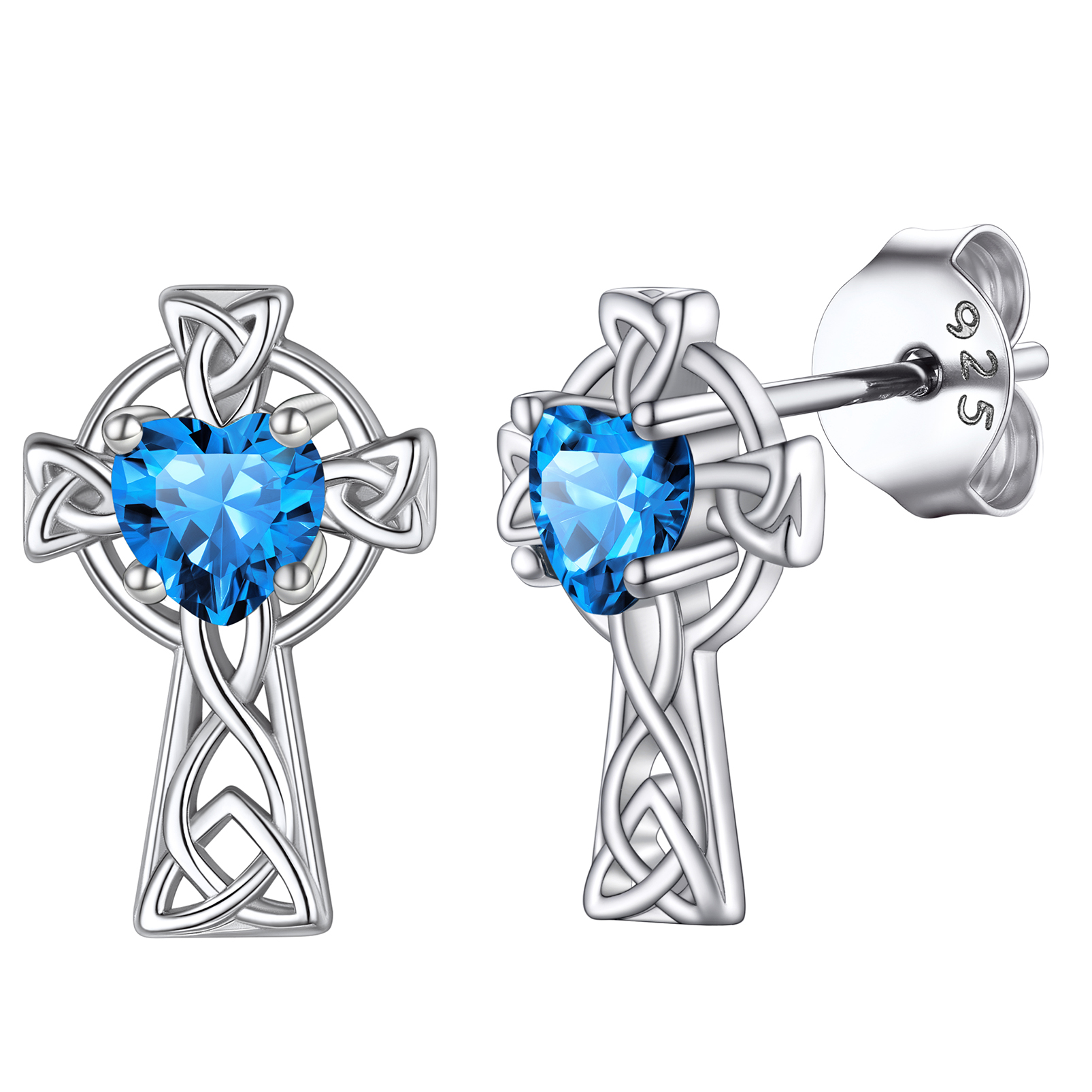 Birthstone Celtic Knot Cross Stud Earrings Tanzanite- main image