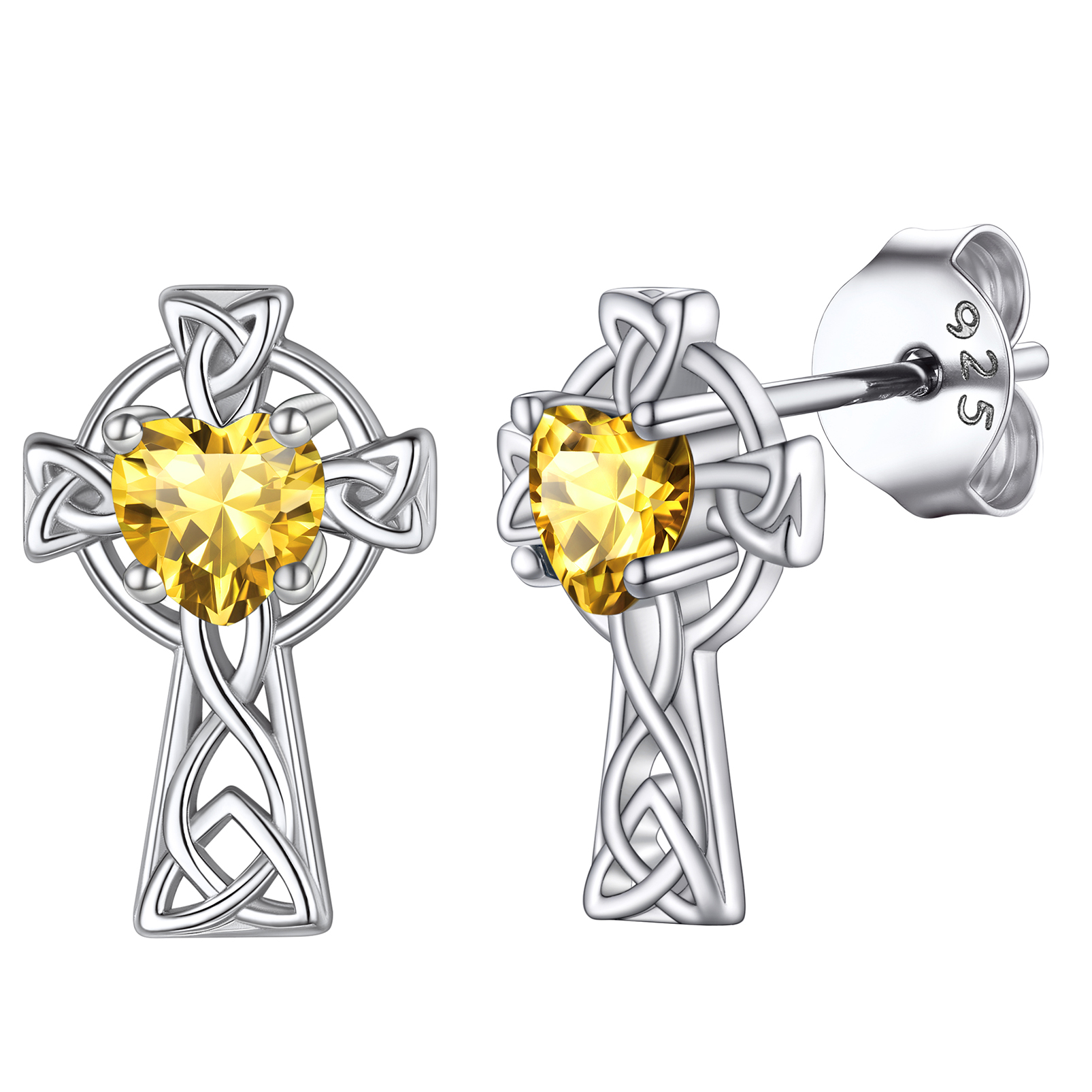 Birthstone Celtic Knot Cross Stud Earrings Yellow Topaz- main image