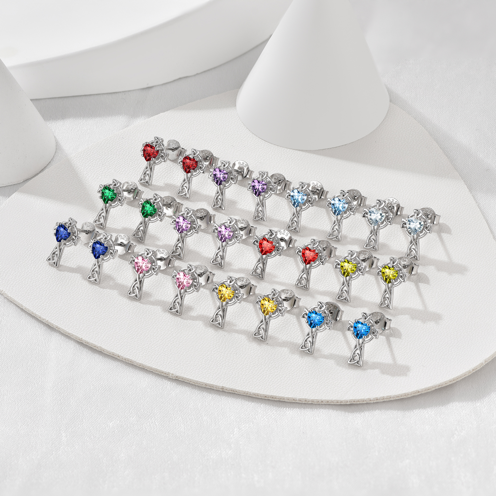 Birthstone Celtic Knot Cross Stud Earrings in Different Months