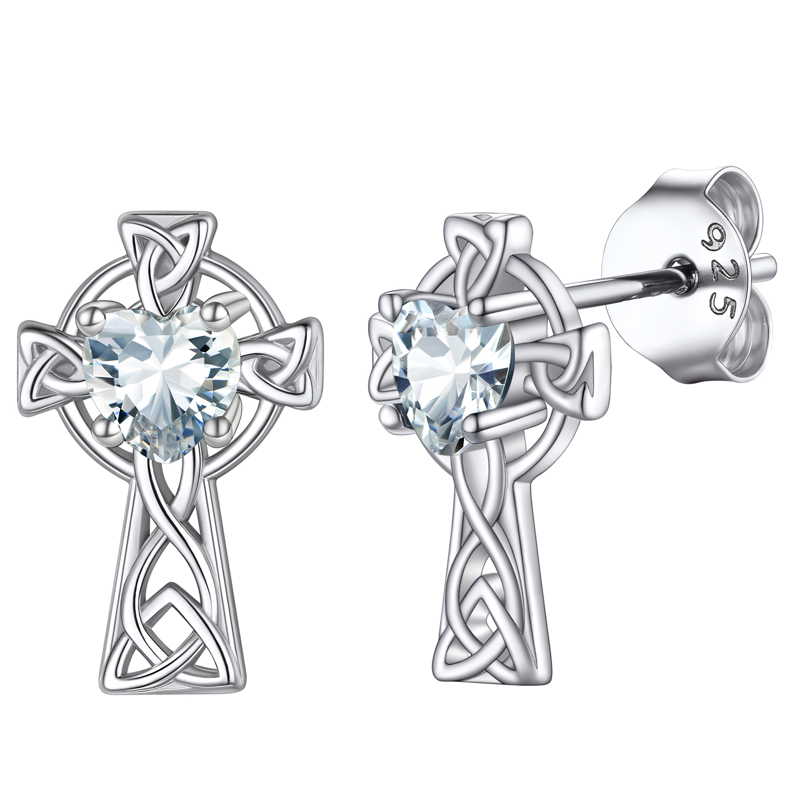 Birthstone Celtic Knot Cross Stud Earrings Diamond -main image