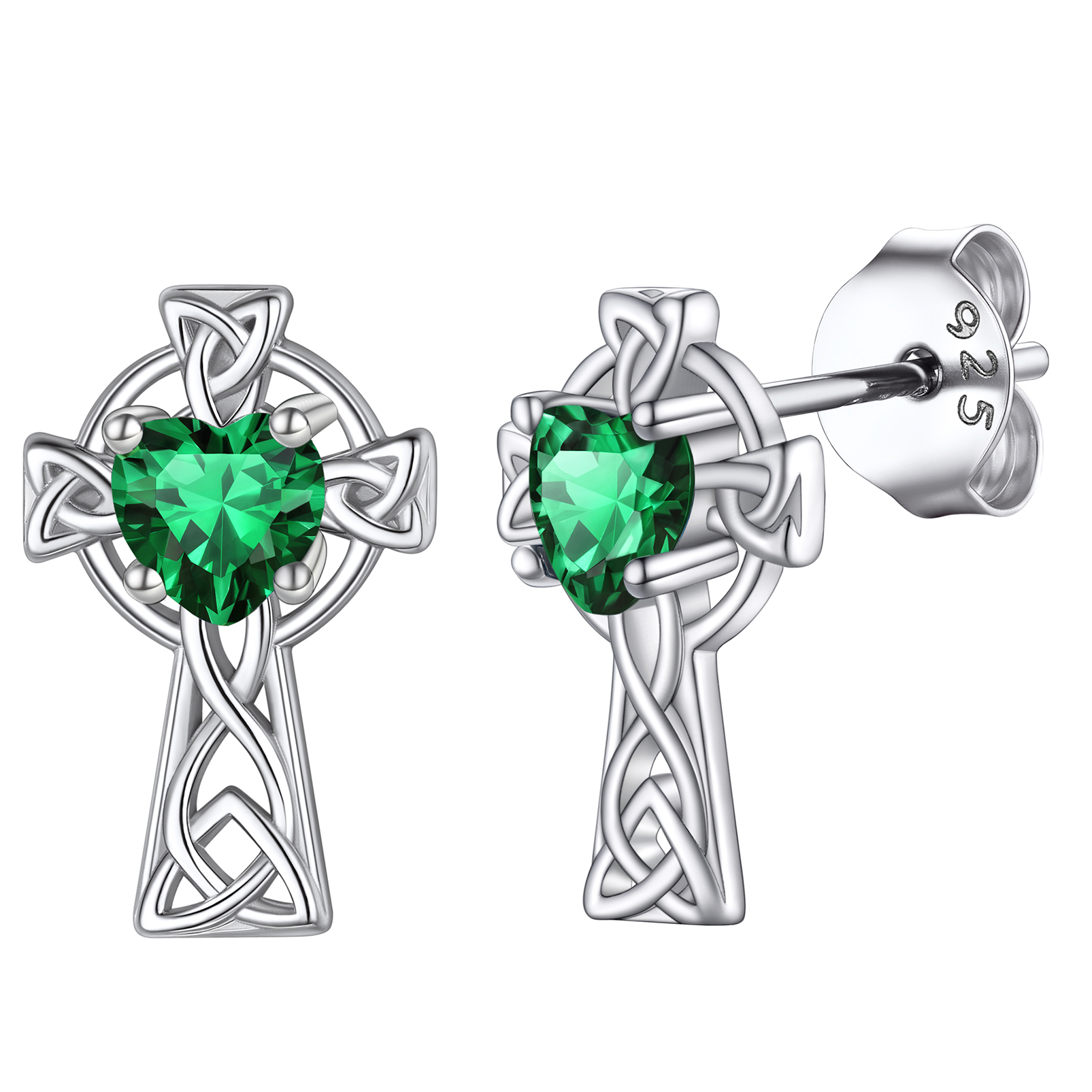 Birthstone Celtic Knot Cross Stud Earrings Emerald -main image