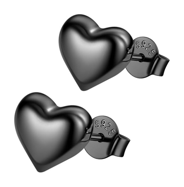 Hypoallergenic Lightweight Puff Black Heart Studs Earrings
