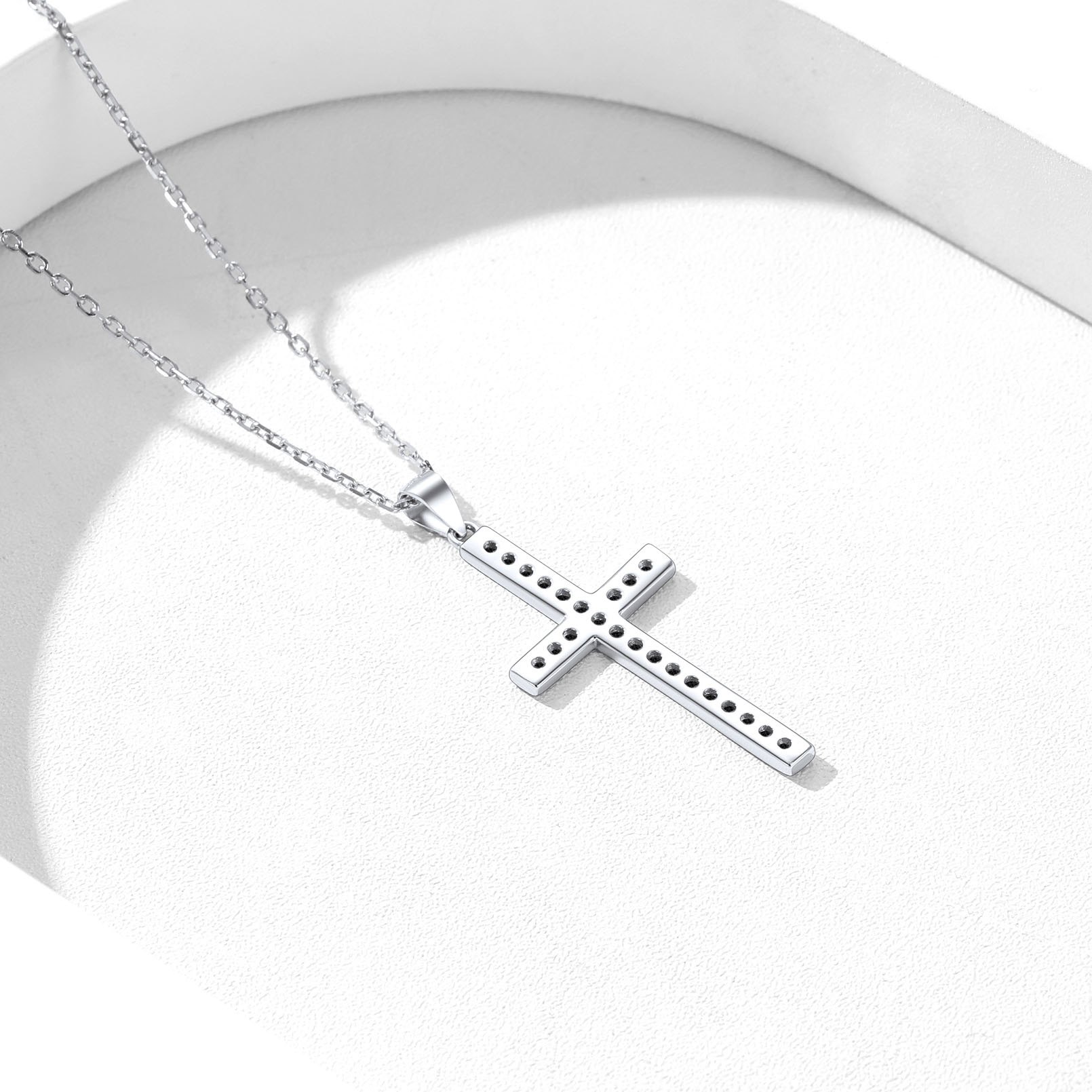 Black Cubic Zirconia Christian Cross Pendant Necklace in Silver, Sterling Silver & Cubic Zirconia-02