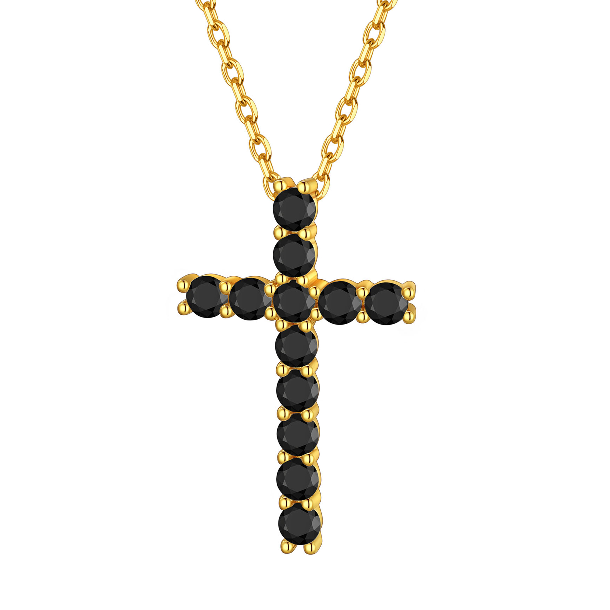 Dainty Black Cubic Zirconia Cross Pendant Necklace in Gold