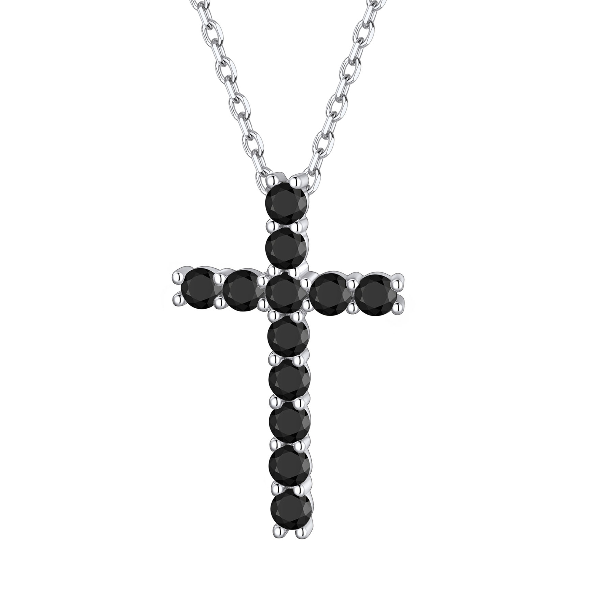 Dainty Black Cubic Zirconia Cross Pendant Necklace in Silver