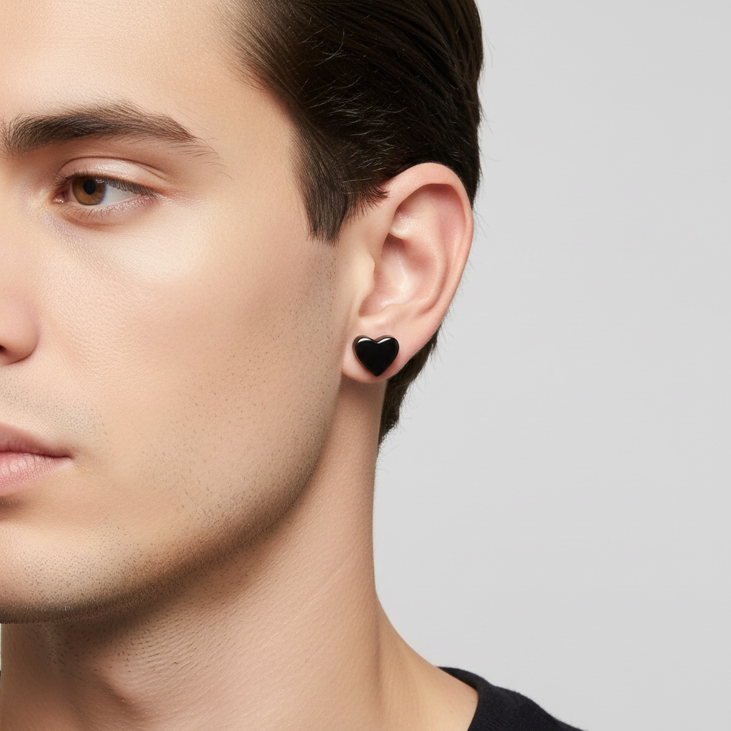 5mm Heart Stud Earrings for Men