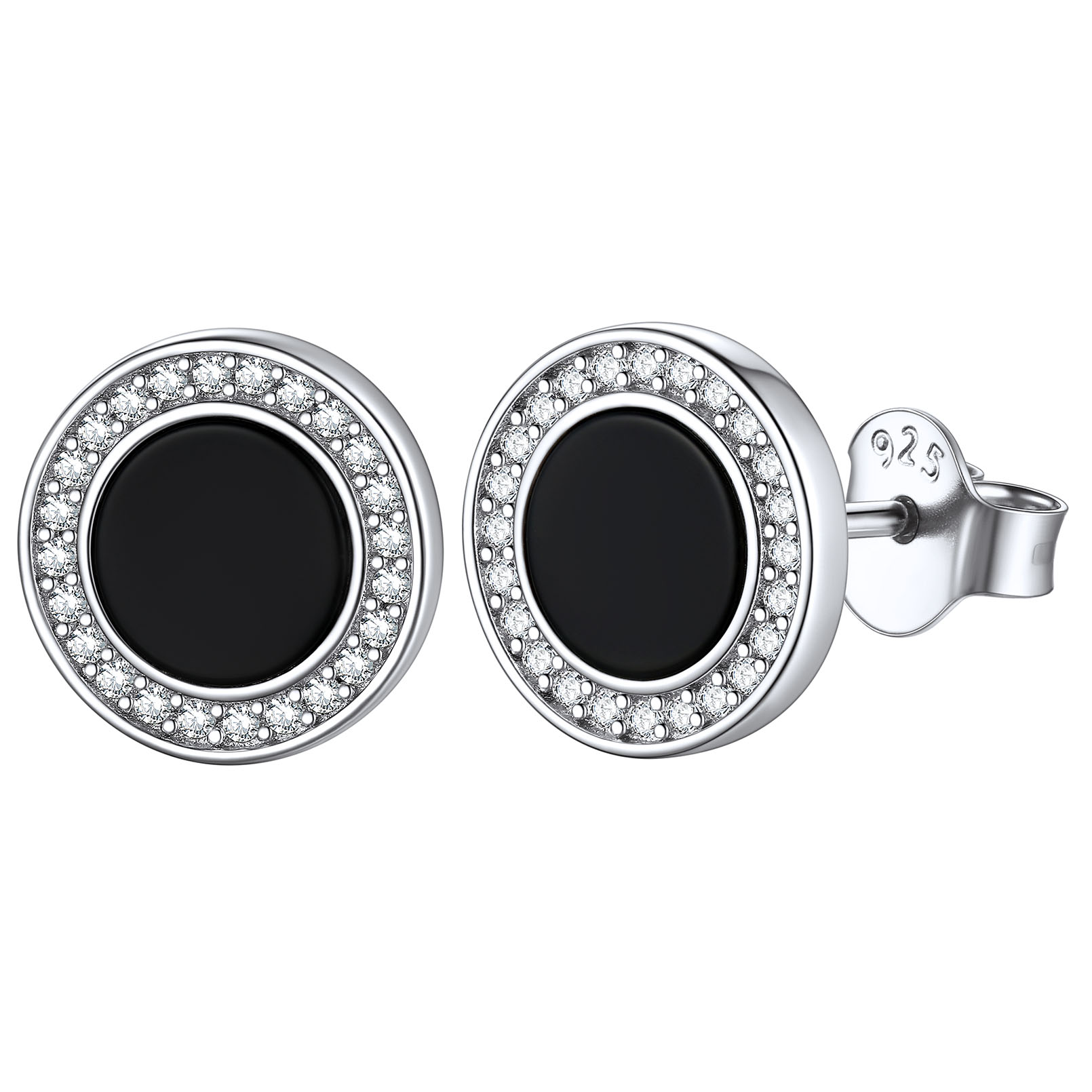 Black Onyx Round Cubic Zirconia Halo Stud Earrings