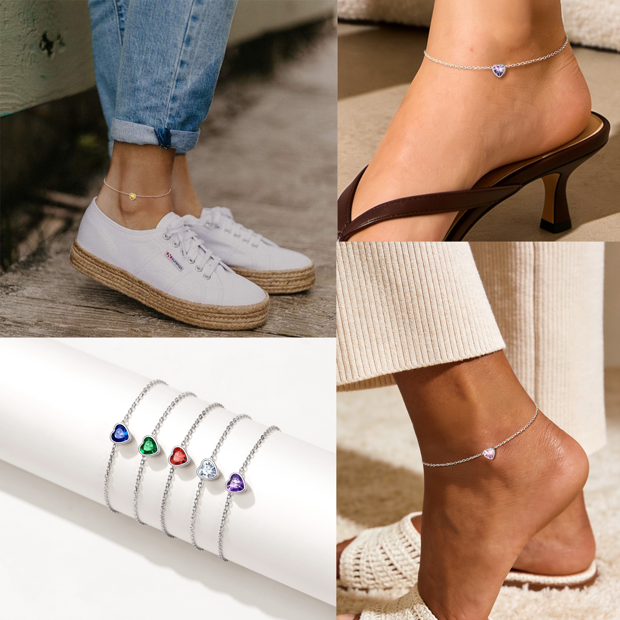 Bride Heart Birthstone Wedding Anklets