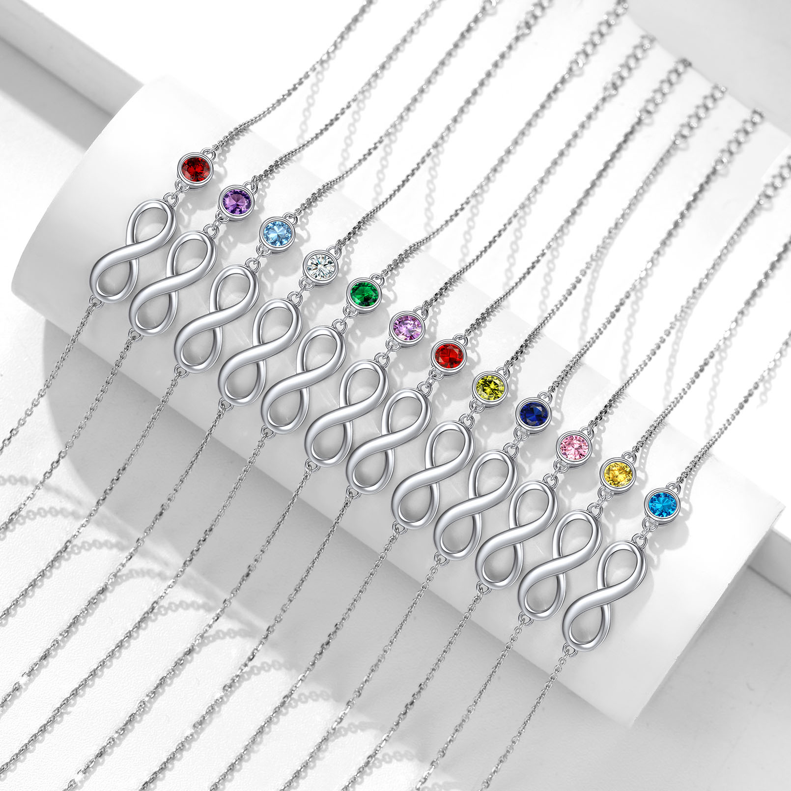 Simple Dainty Infinity Birthstone Anklet in Different Month Colors