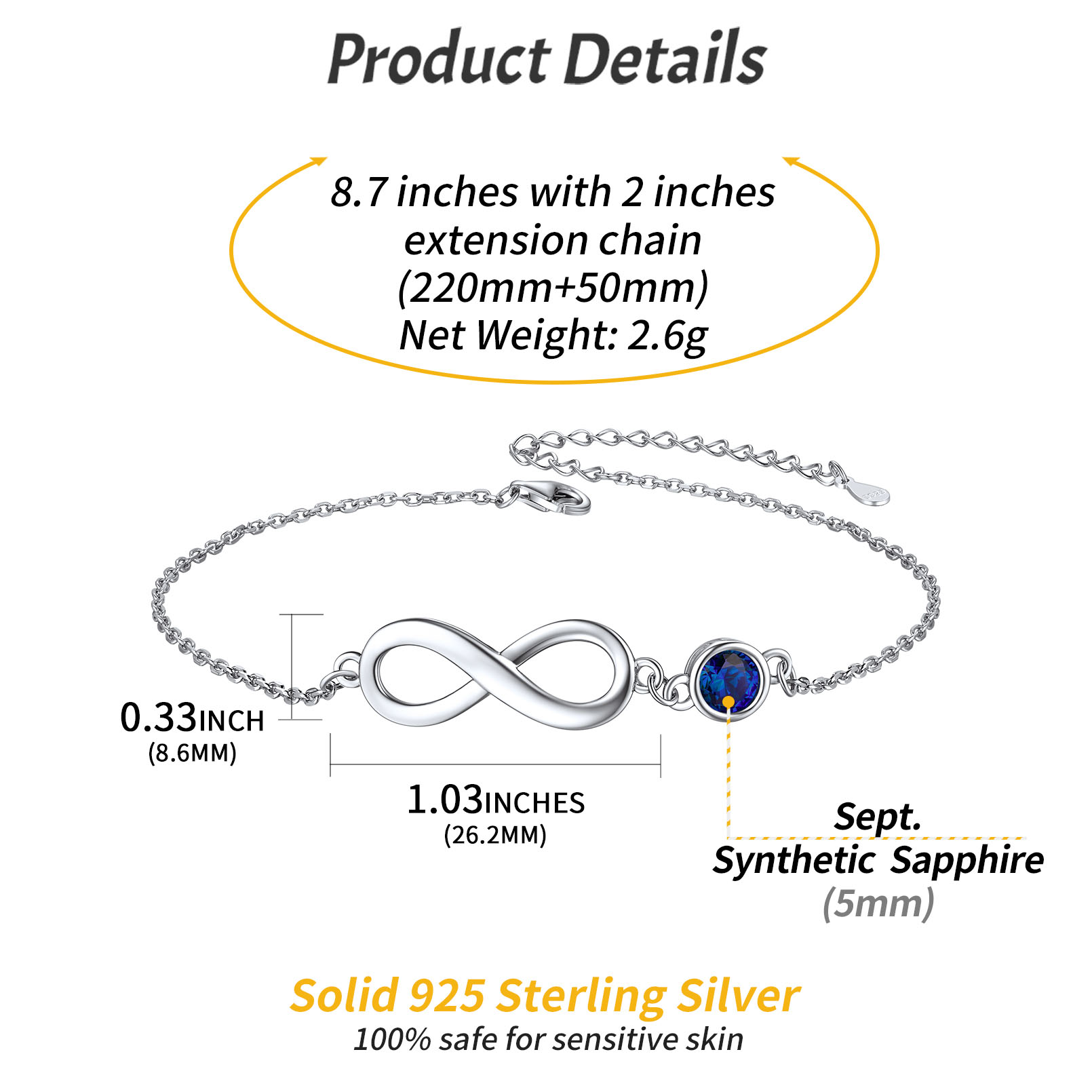 Sterling Silver ChicSilver Simple Dainty Infinity Birthstone Anklet Details: Dimensions, Hypoallergenic, Lobster-Claw-Clasps